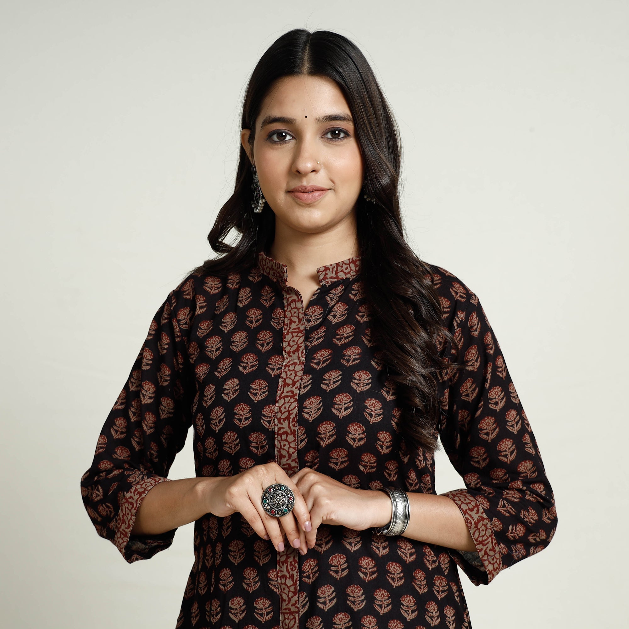 ITOKRI CASUALS Black - Block Print Mul Cotton A-Line Bagh Kurta