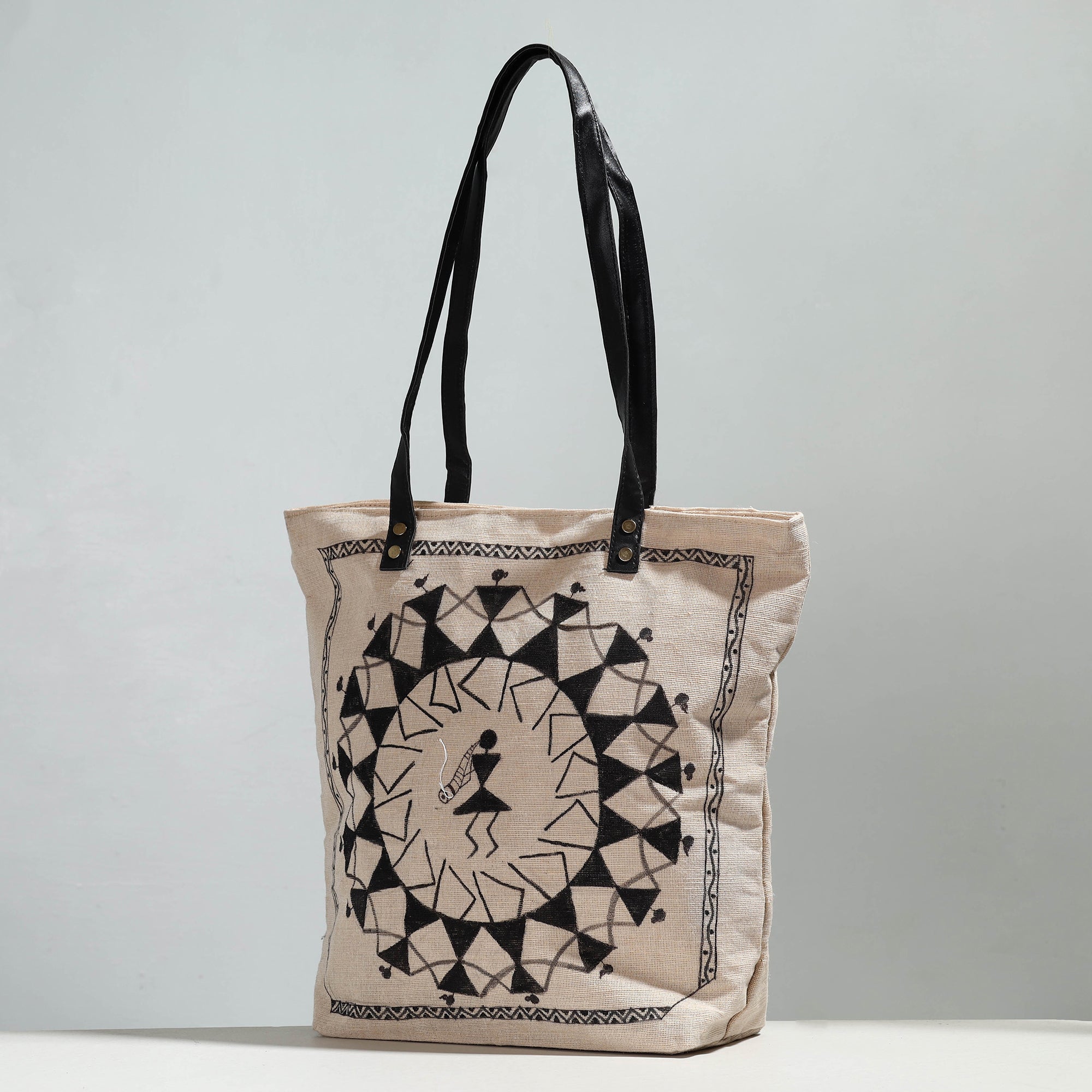 KHUSHBASH - HAPPY LOOM OF EAST Beige - Warli Handpainted Jute Cotton Shoulder Bag