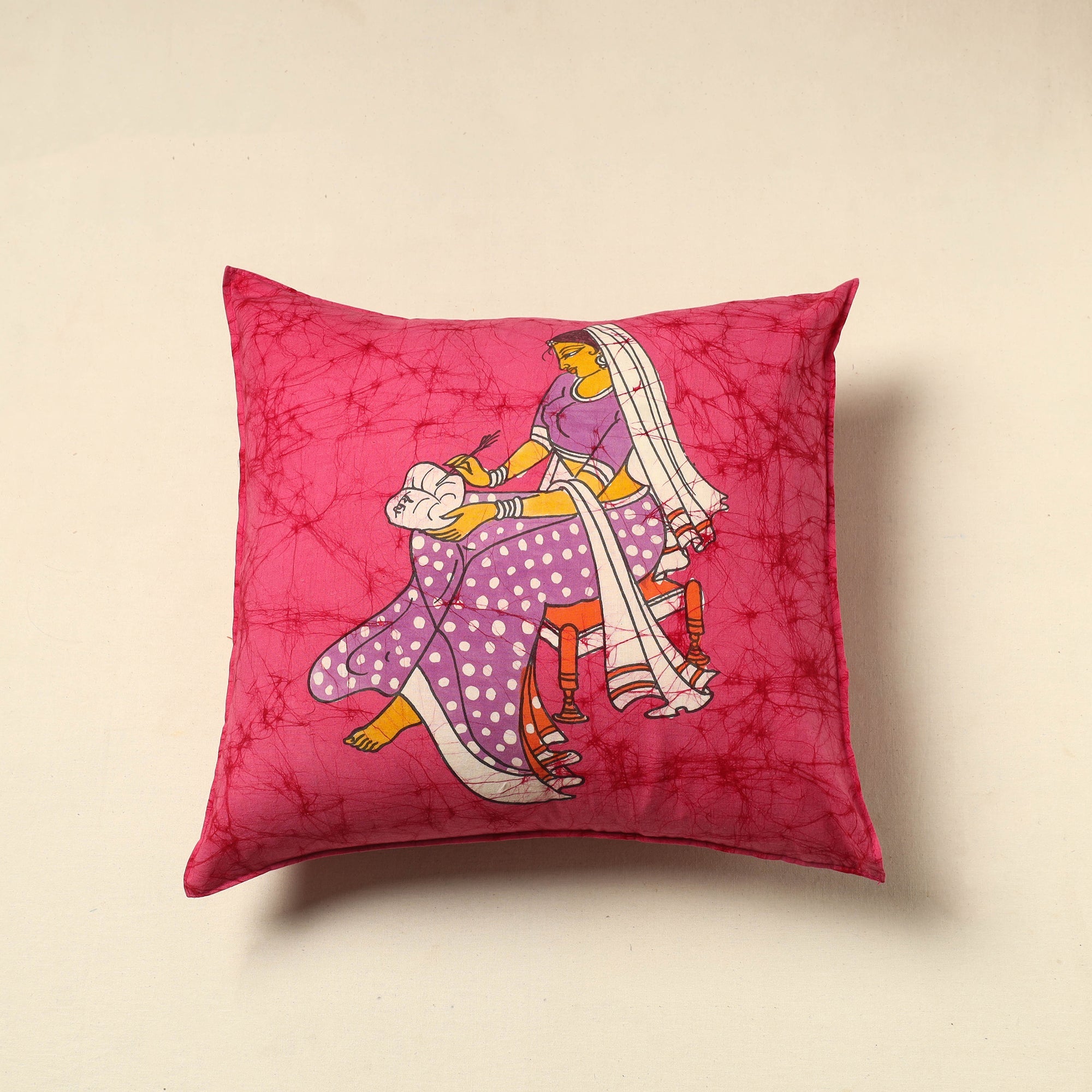 KACHCHH JI CHHAAP Pink - Pure Cotton Hand Batik Cushion Cover (18 x 18 in) 65