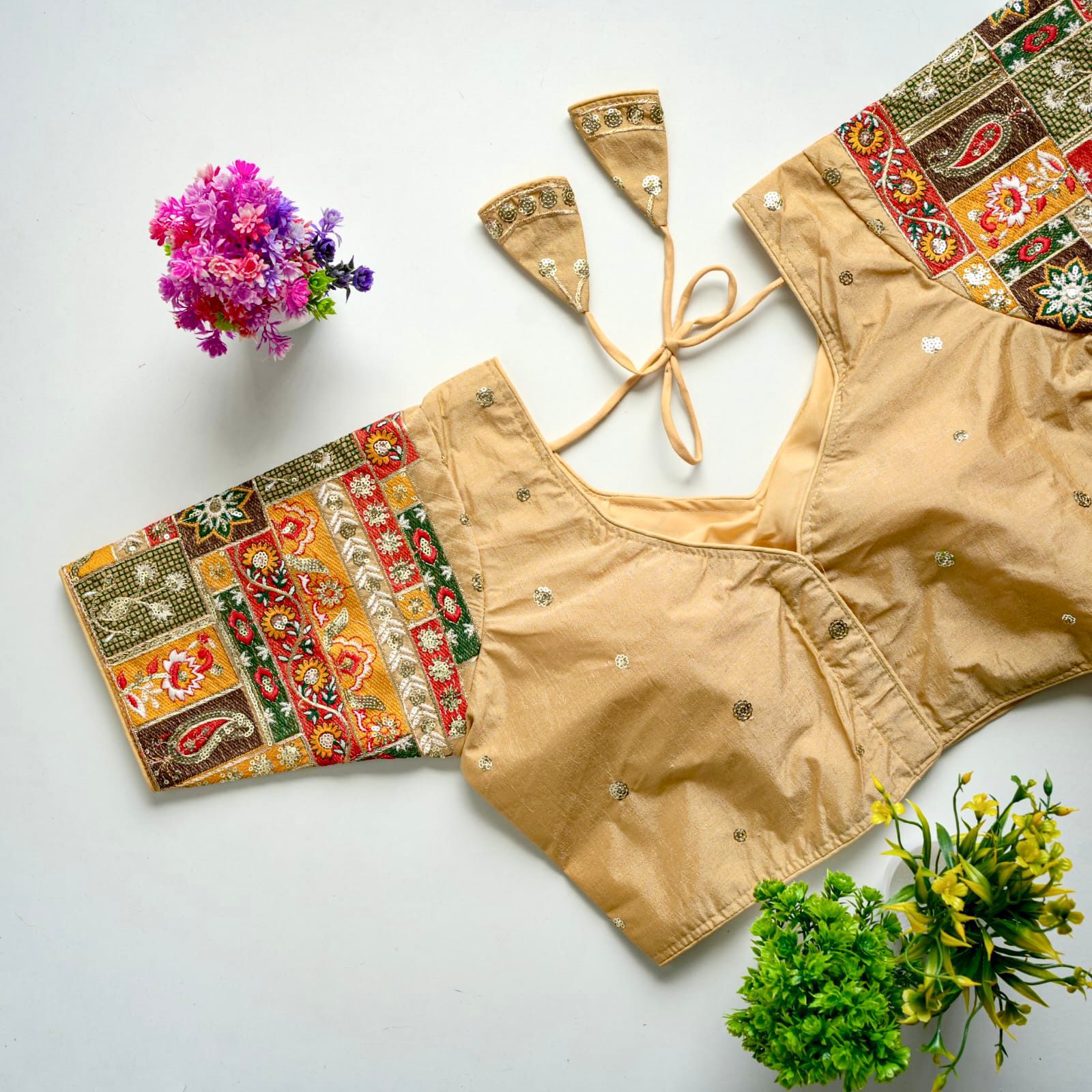 ClothsVilla Cream Golden Embroidered Seoul Silk Blouse with Sequins - view 2