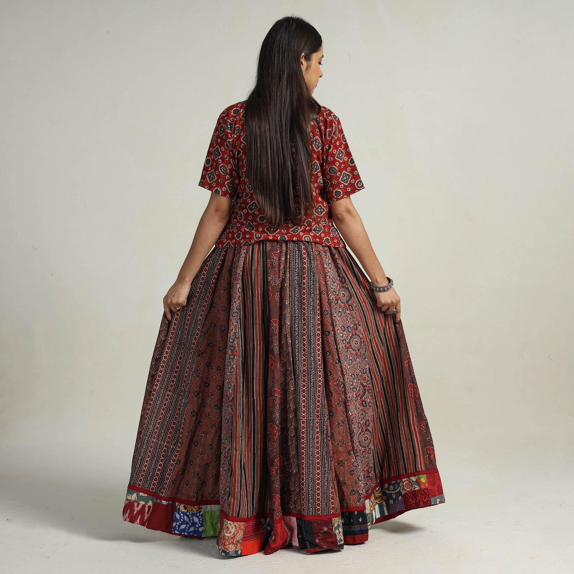 NOORI BAZAR Brown - Kutch Block Printed 24 Kali Cotton Long Skirt 22 - view 6