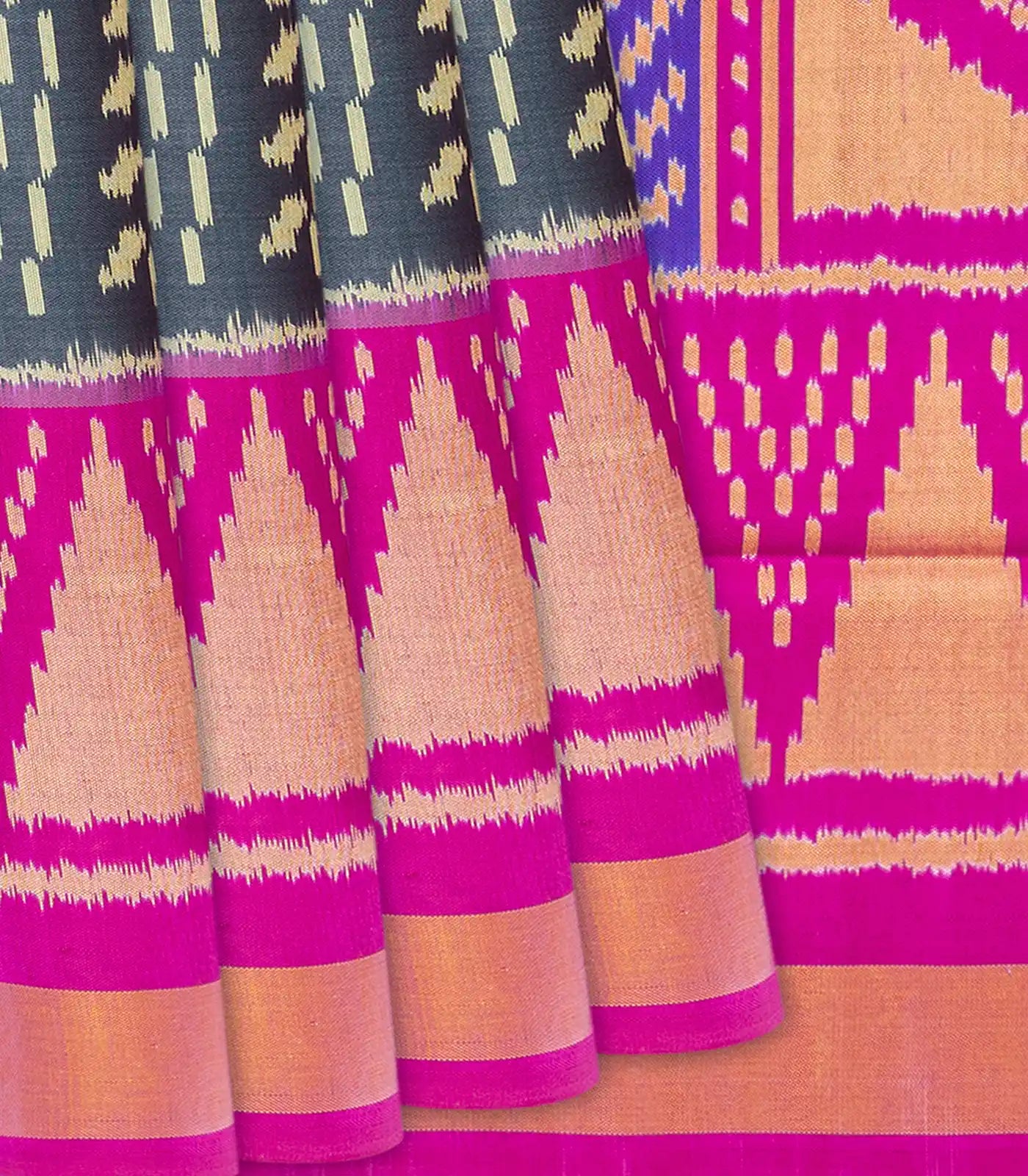 RmKV Dark Grey Handloom Rajkot Patola Silk Saree With Floral Motifs-Dark Grey