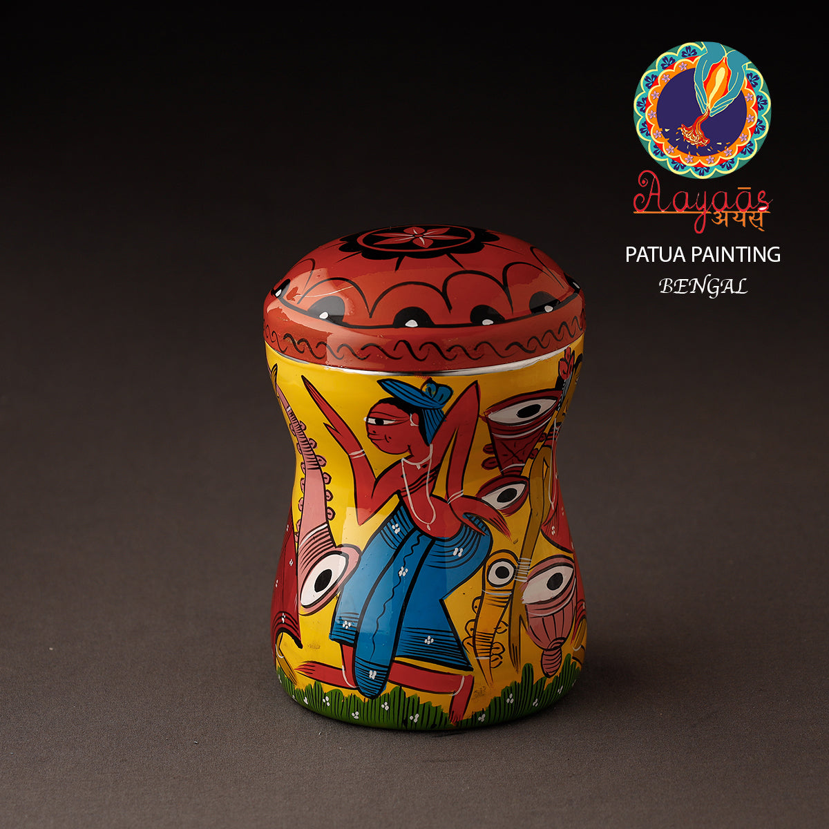 AAYAAS Bengal Patua Handpainted Stainless Steel Multi Utility Container