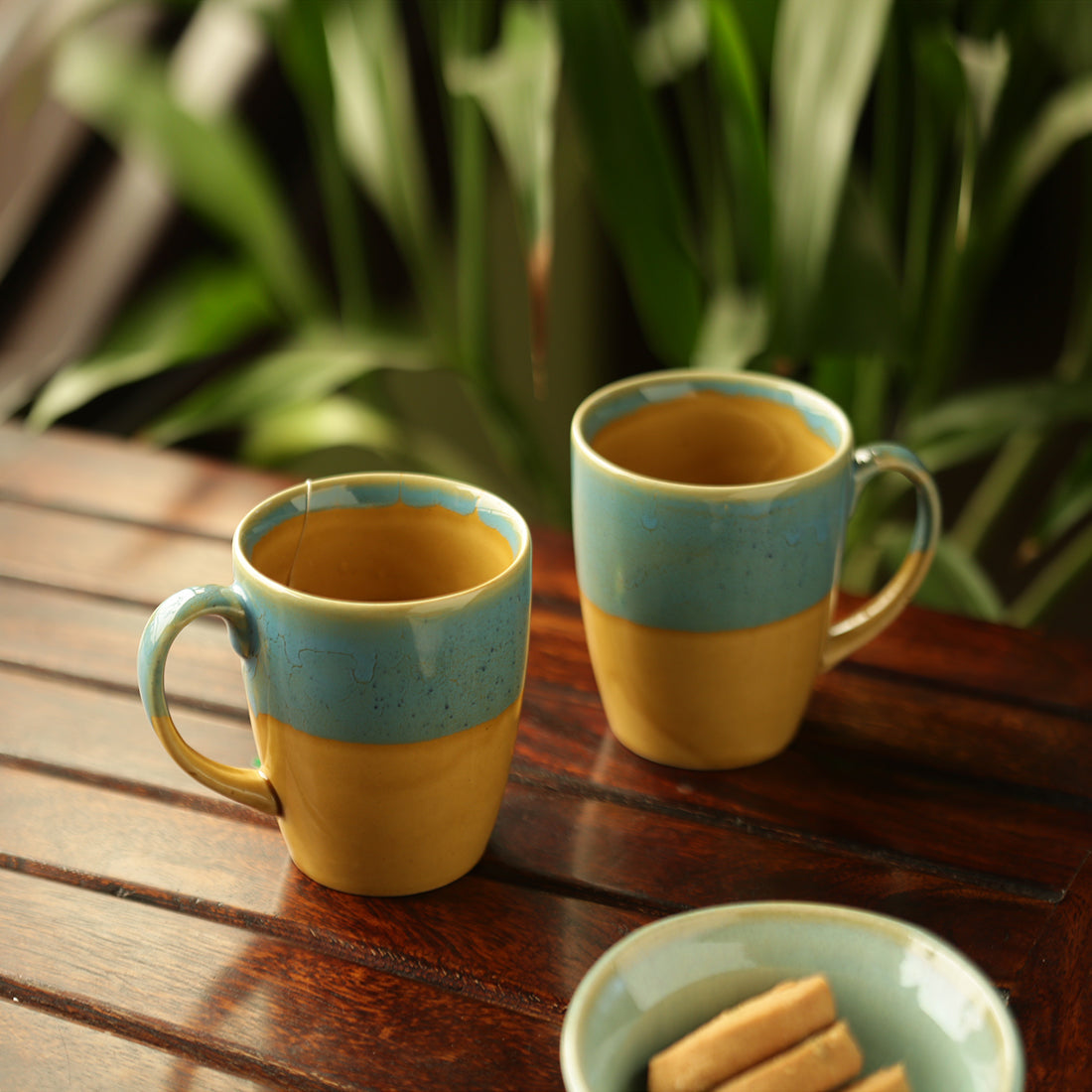 EXCLUSIVELANE 'River Rims' Studio Pottery Glazed Coffee Mugs In Ceramic (Set Of 2)
