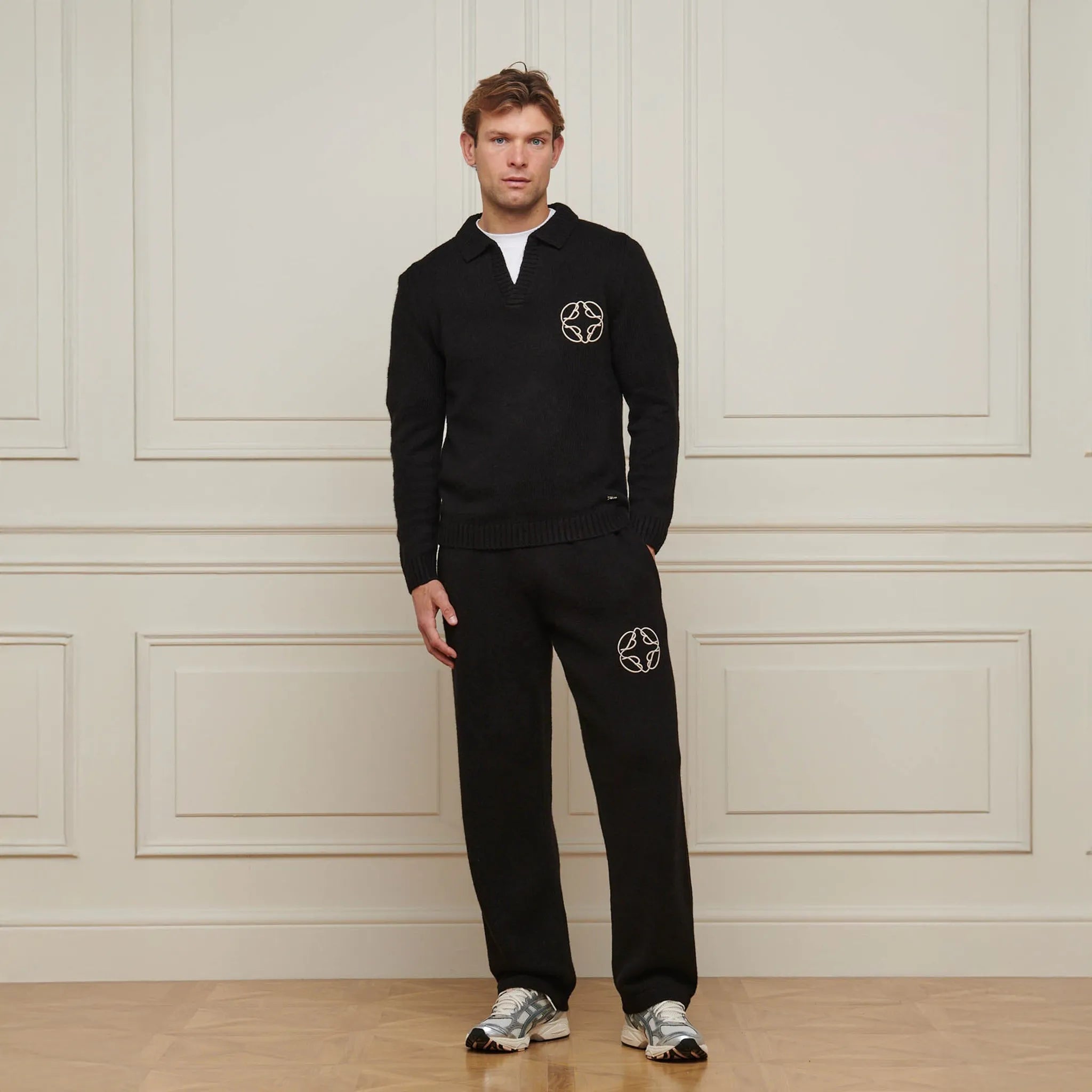 Belier Mohair Knit Open Collar Black Sweatshirt - view 2