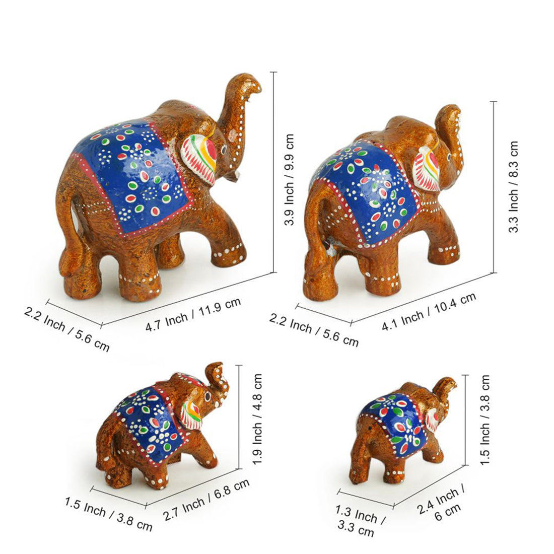 EXCLUSIVELANE 'Seven Tuskers In Brown' Hand Carved & Handpainted Showpiece In Resin (Set of 7) - view 4