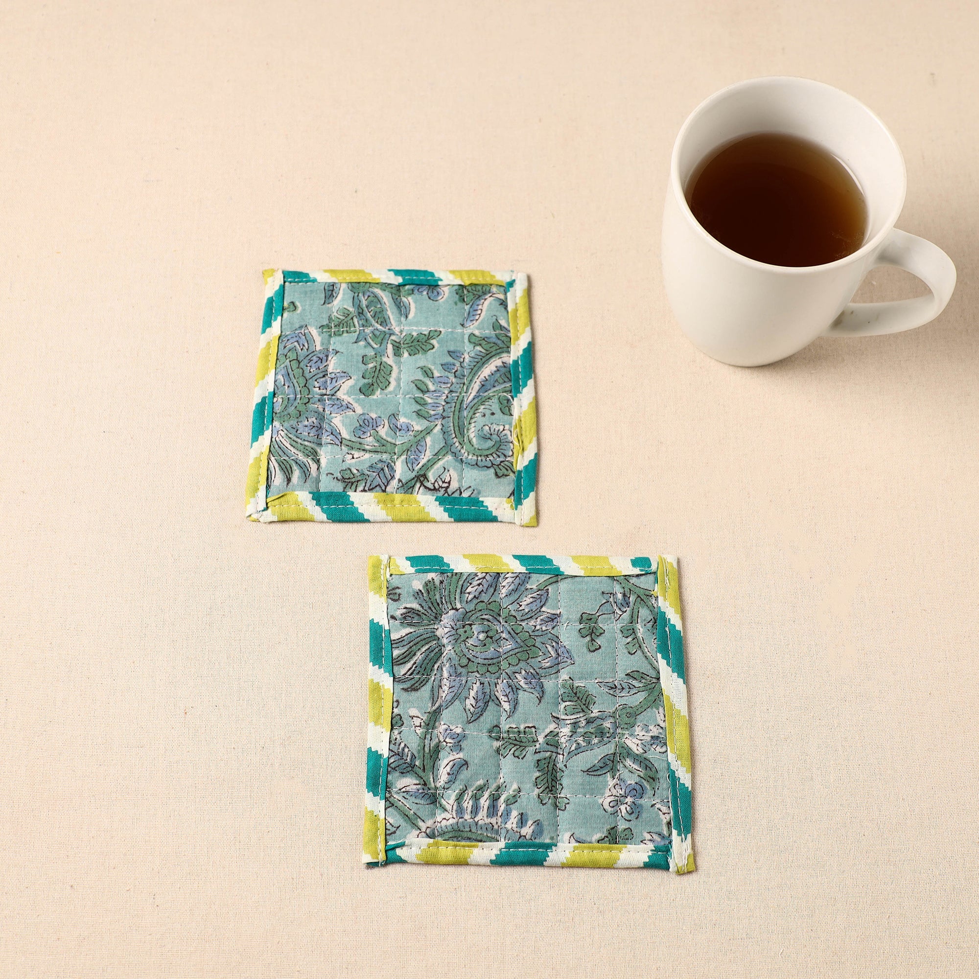 JALPARI Floral Print Cotton Quilted Coasters (Set of 2) 28