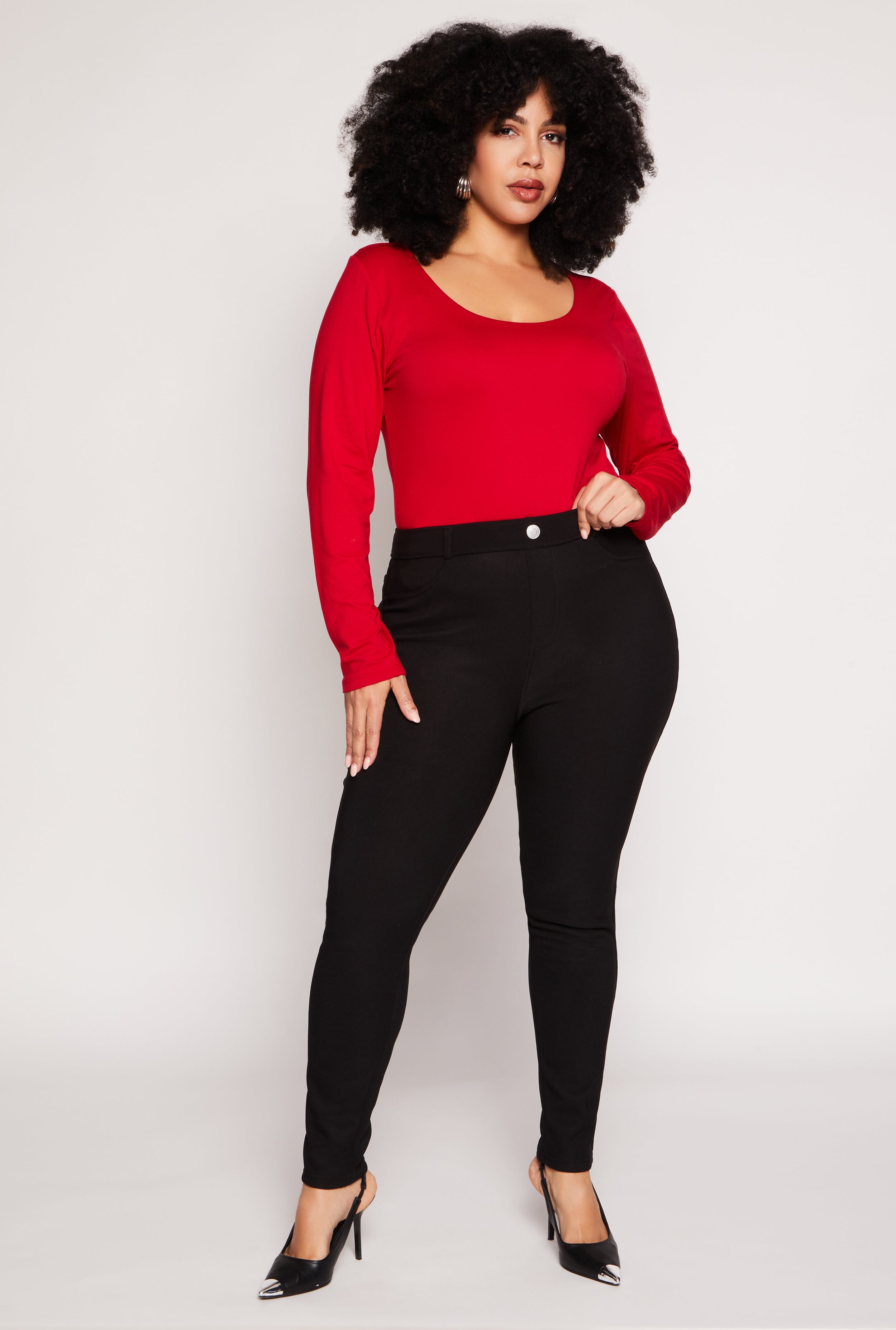 Rainbow Shops Plus Size Faux Fur Lined Skinny Leg Pants