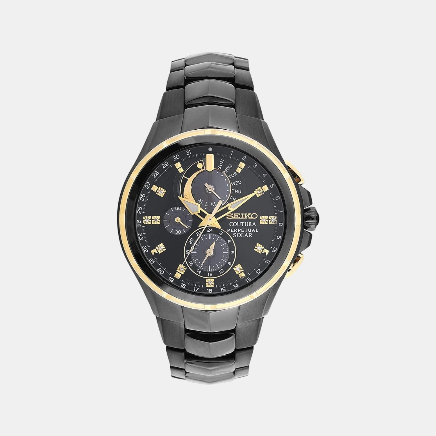 Seiko Coutura Men Solar Black Dial Chronograph Stainless Steel Watch SSC573P1