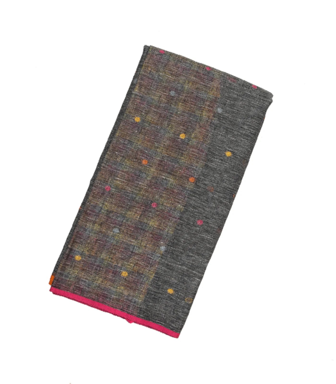 RmKV Dark Grey Handloom Linen Saree With Coin Buttas