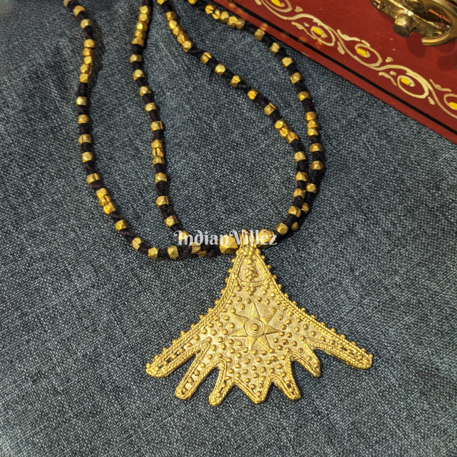 IndianVillèz Handmade Tribal Dhokra Pendent Chain