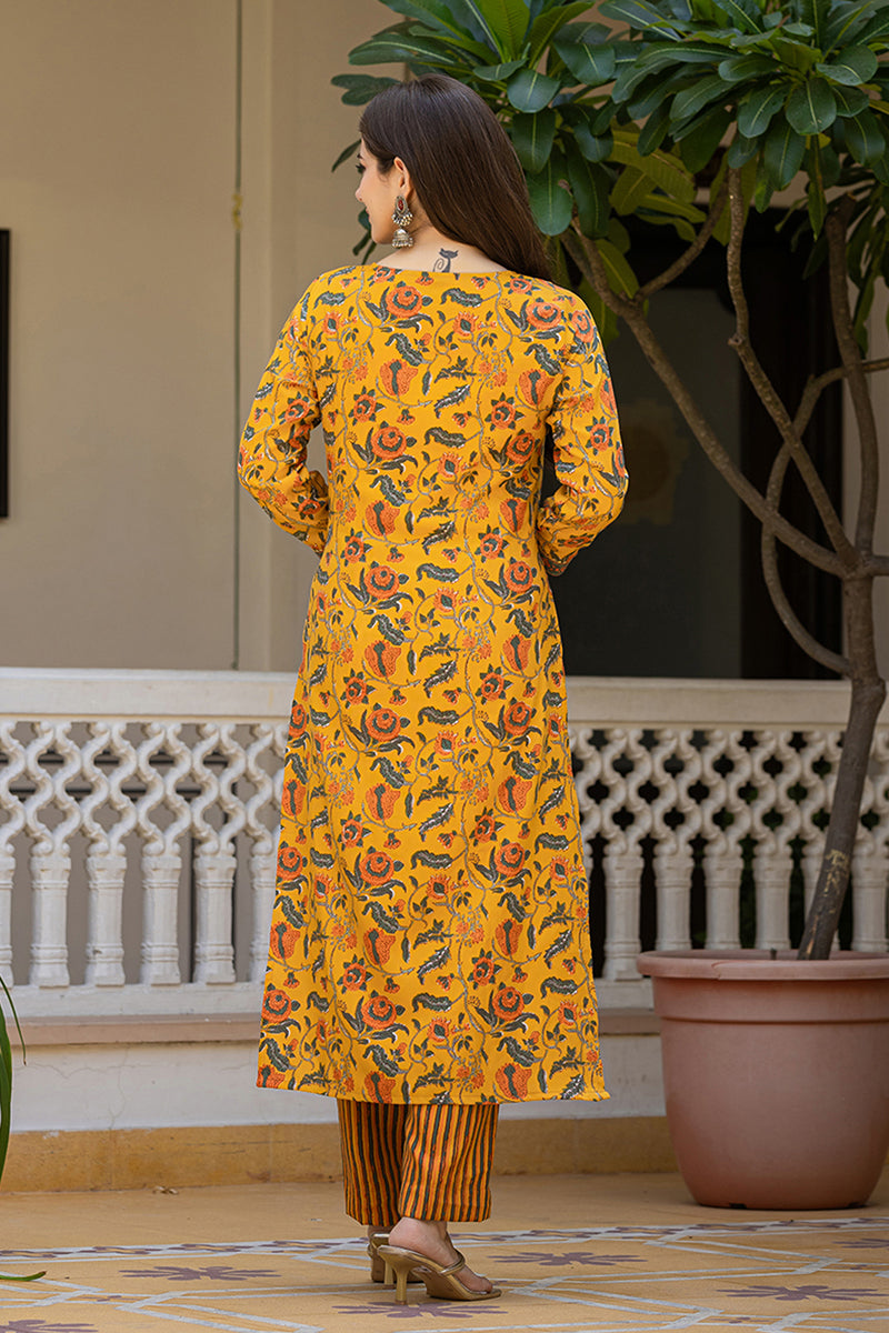 Ahika Yellow Rayon Blend Floral Printed Straight Trouser Suit Set VKSKD2256 - view 4