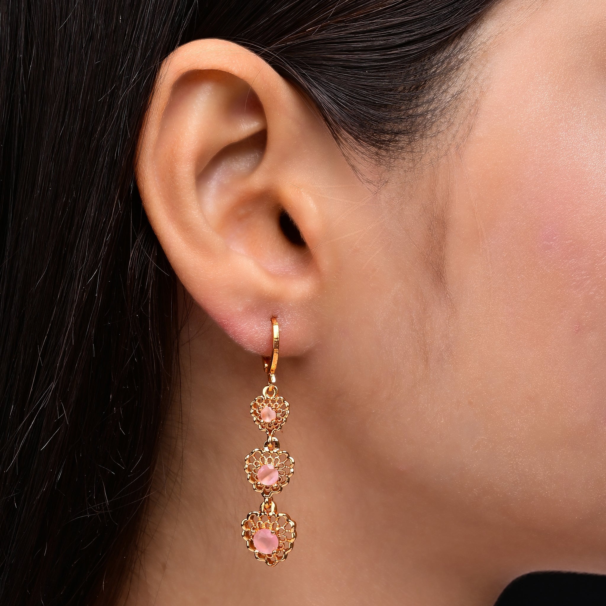 Branta Loving Hearts Light Pink Diamond Earrings For Women
