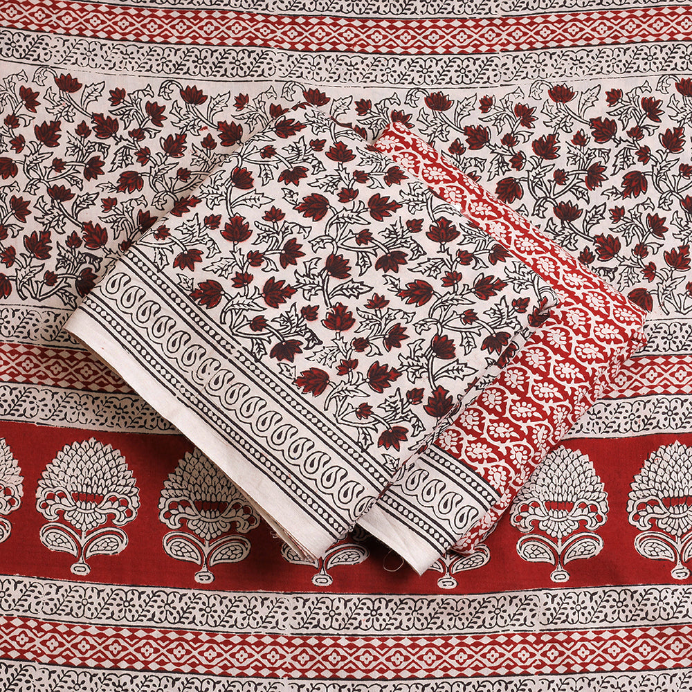 BAGH PRINTS BY MOHAMMED BILAL KHATRI Beige - 3pc Natural Dyed Cotton Bagh Print Suit Material Set - view 2