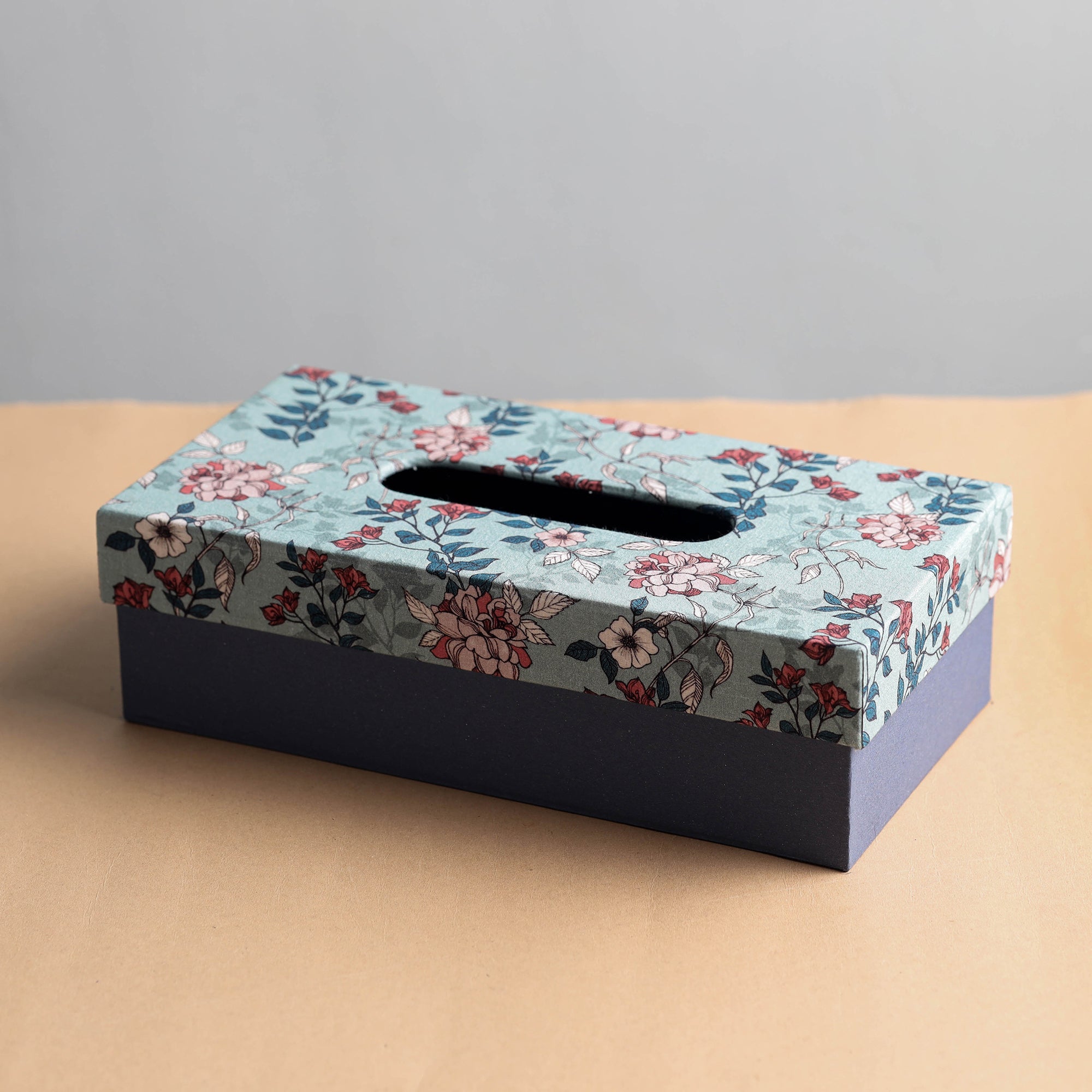 SUKRITI INPRINT Blue - Floral Printed Handcrafted Tissue Box (10 x 5 in)