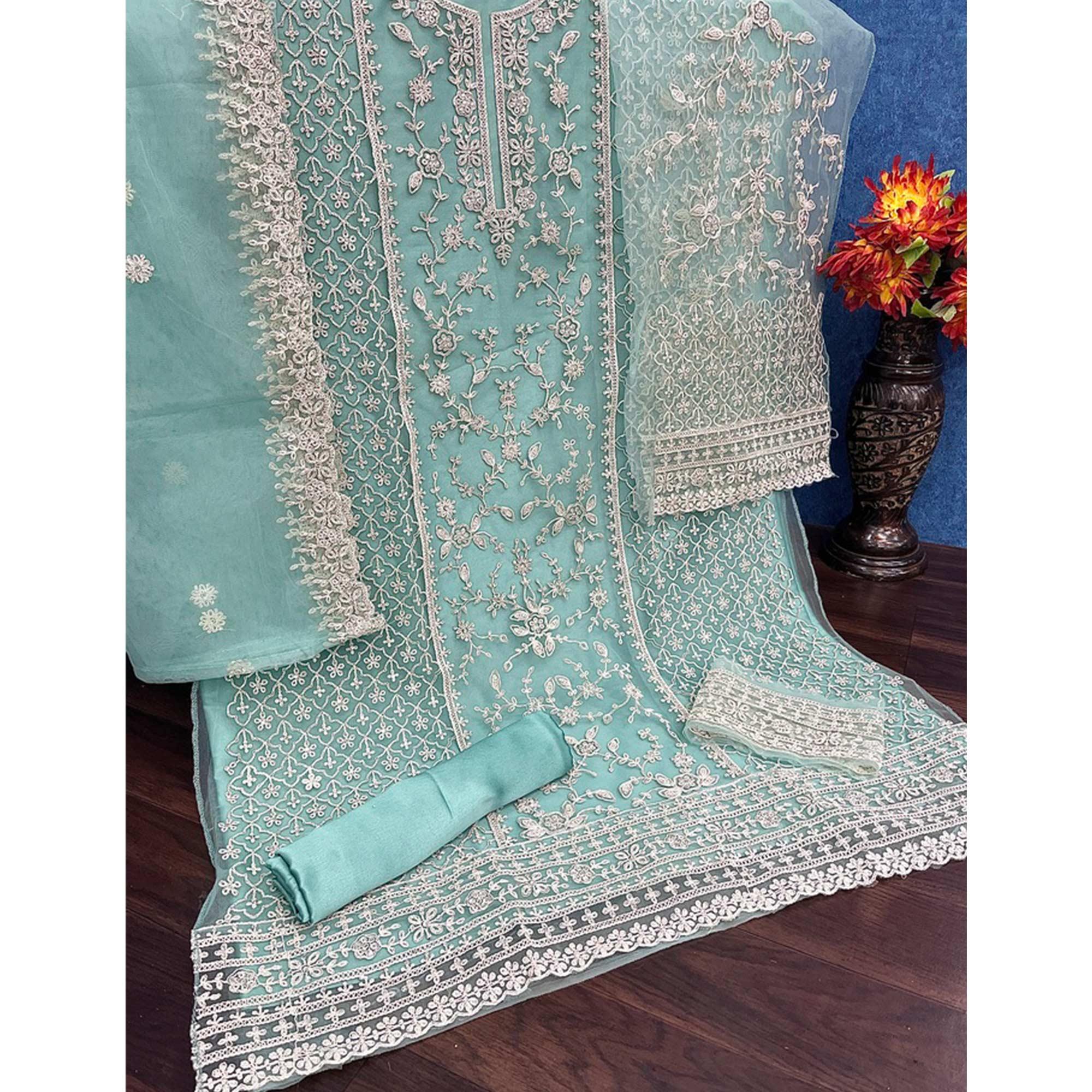 Peachmode Light Blue Embroidered Netted Pakistani Suit - view 6