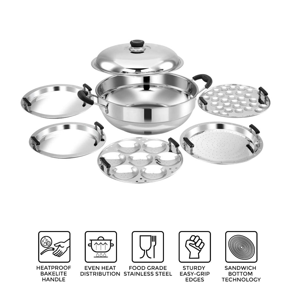 AVIAS All Rounder Multi Kadhai Plus | High Quality And Food-Grade Stainless Steel | Gas & Induction Compatible | Idli with Dhokla Plates - view 6
