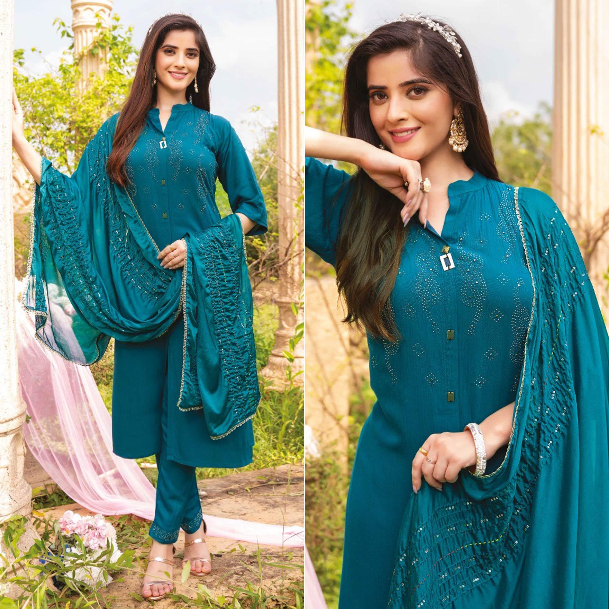 Peachmode Seller Morpich Swarovski Work Rayon Salwar Suit