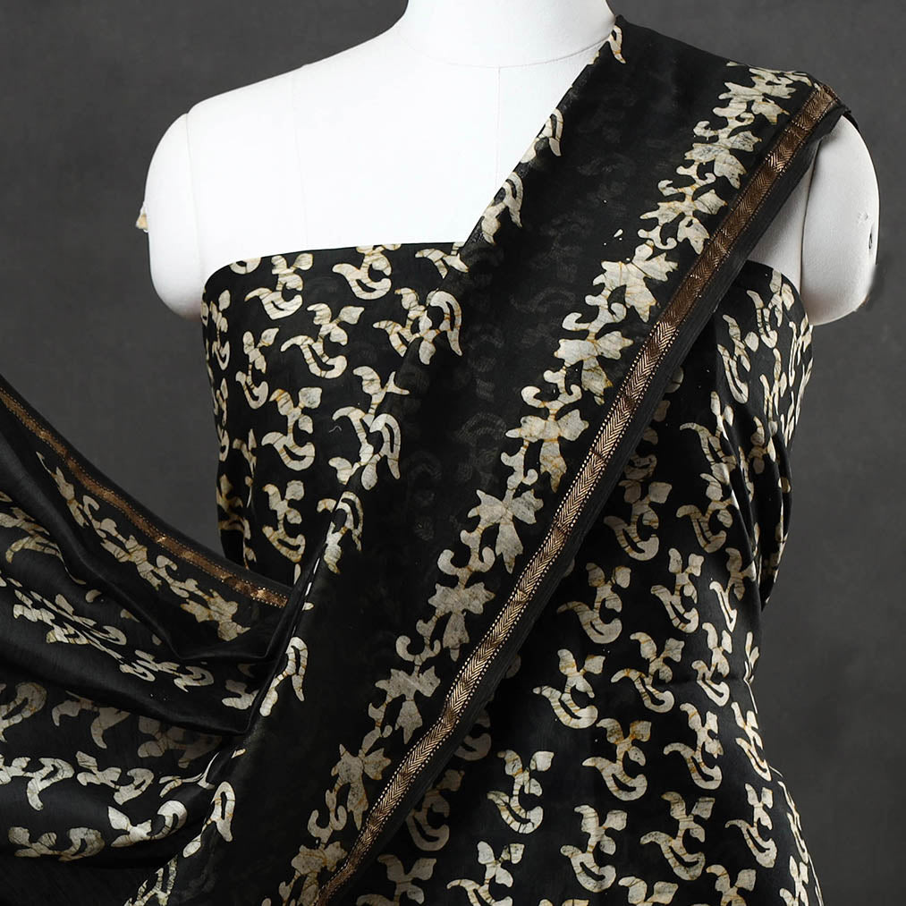 BATIK BY MD. SHARIFF Black - 3pc Chanderi Silk Hand Batik Print Dress Material - view 3