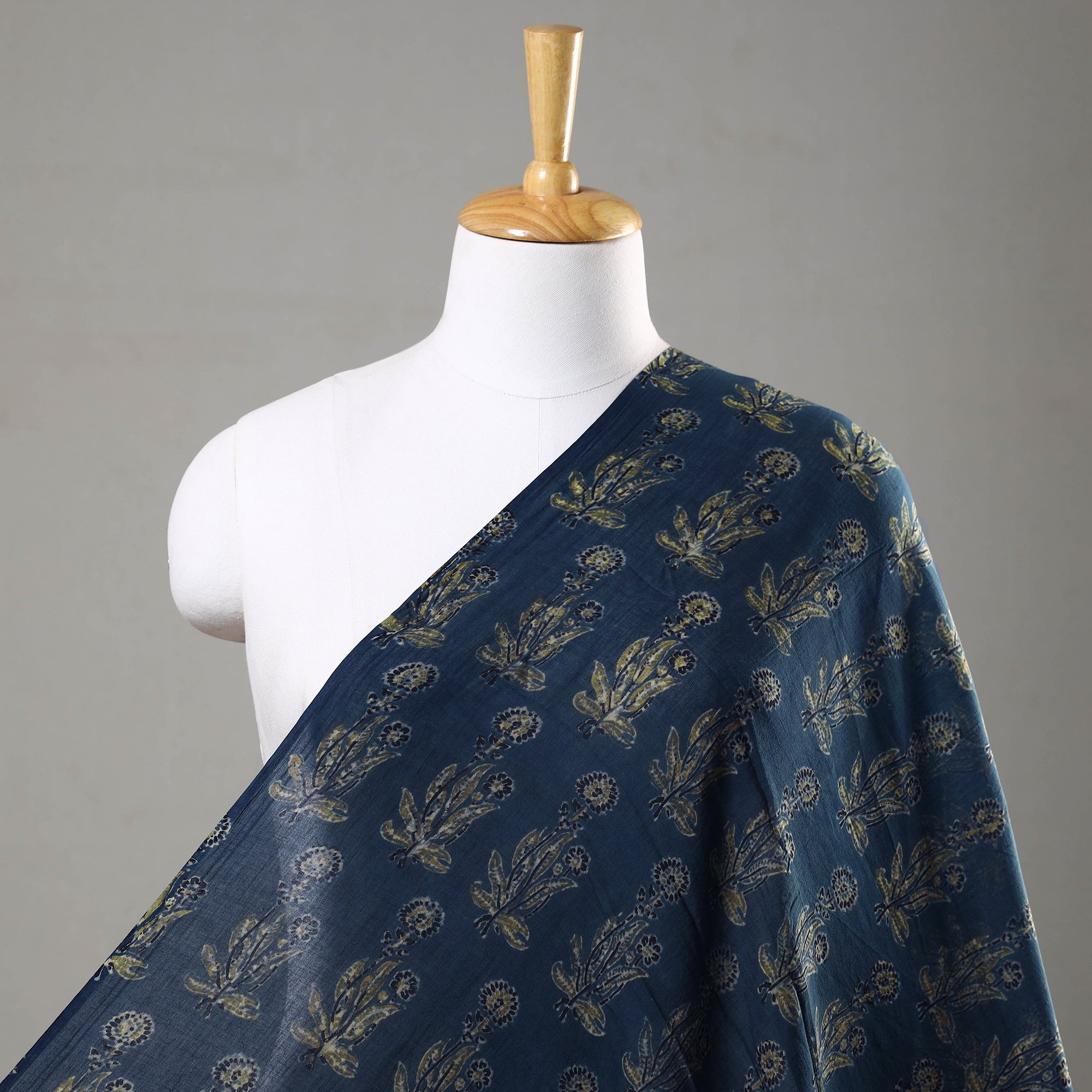 AJRAKH BY SUFIYAN ISMAIL KHATRI Blue - Ajrakh Hand Block Printed Mul Cotton Fabric 06