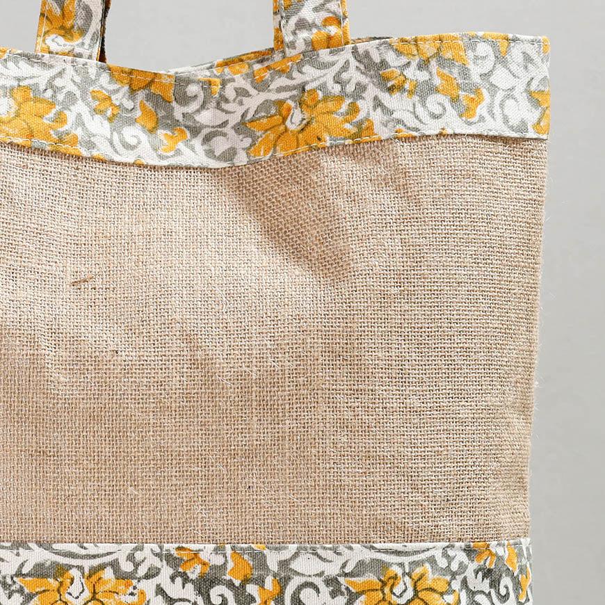 SASHA Beige - Hand Block Printed Jute Shoulder Bag - view 3