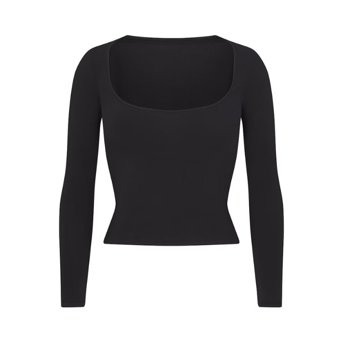 HYPE ELIXIR Skims Cotton Jersey Scoop Neck Long Sleeve Top Soot