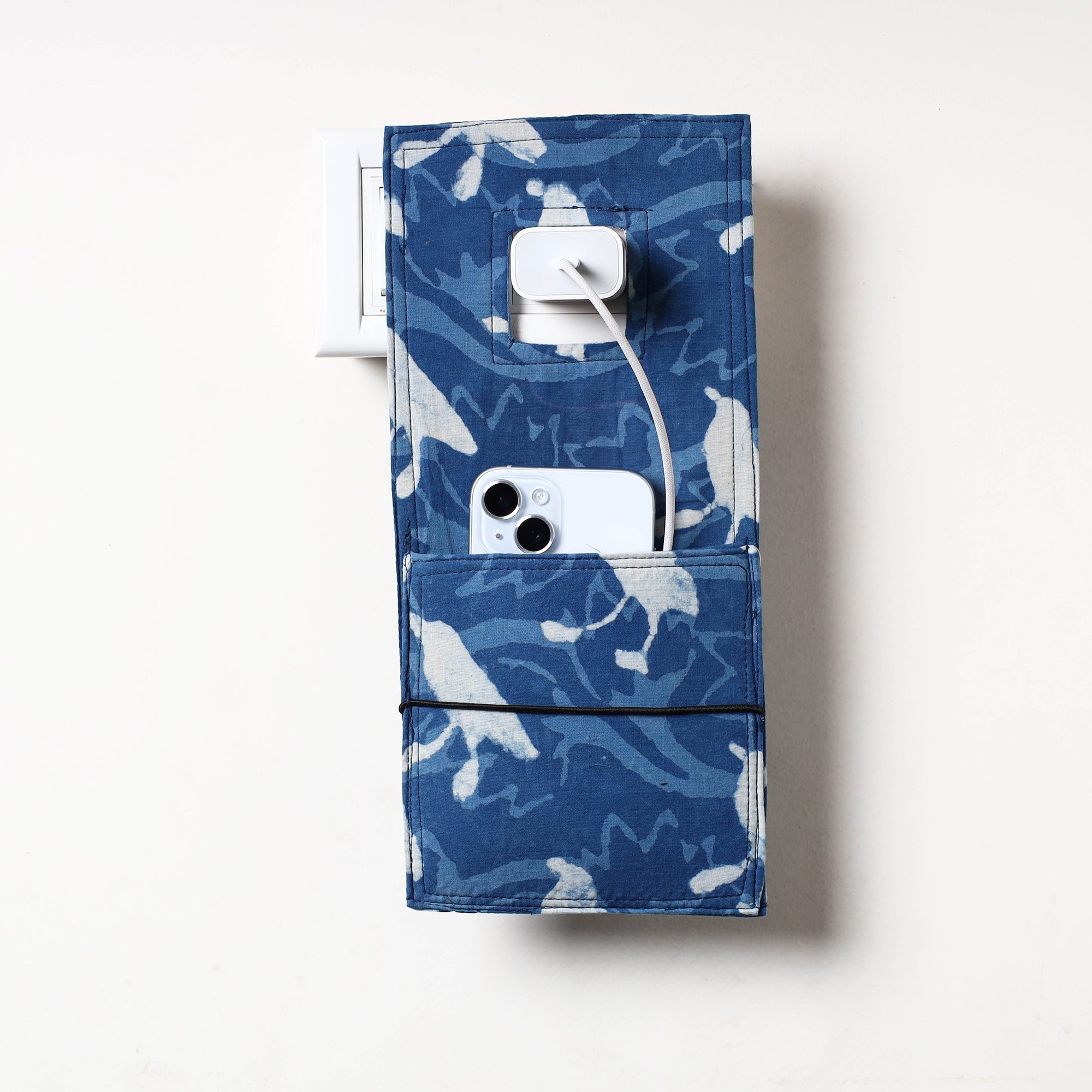 ITOKRI CRAFTS INITIATIVE Blue - Bindaas Block Printed Cotton Mobile Charging Holder