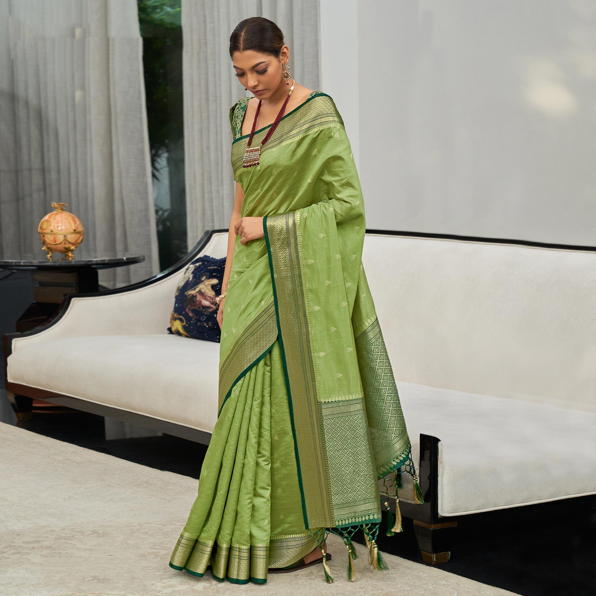Green sarees – BlackTree green-festive-wear-woven-silk-saree-127397