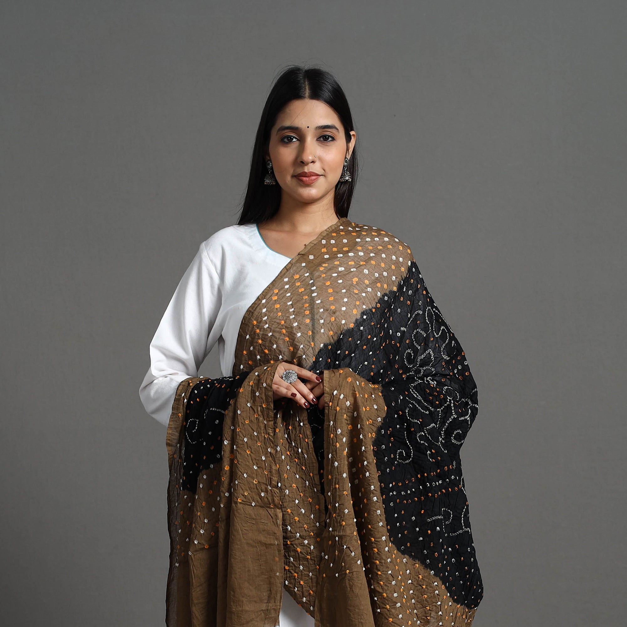 KACHCHH JI CHHAAP Brown - Kutch Tie-Dye Cotton Bandhani Dupatta 05 - view 3