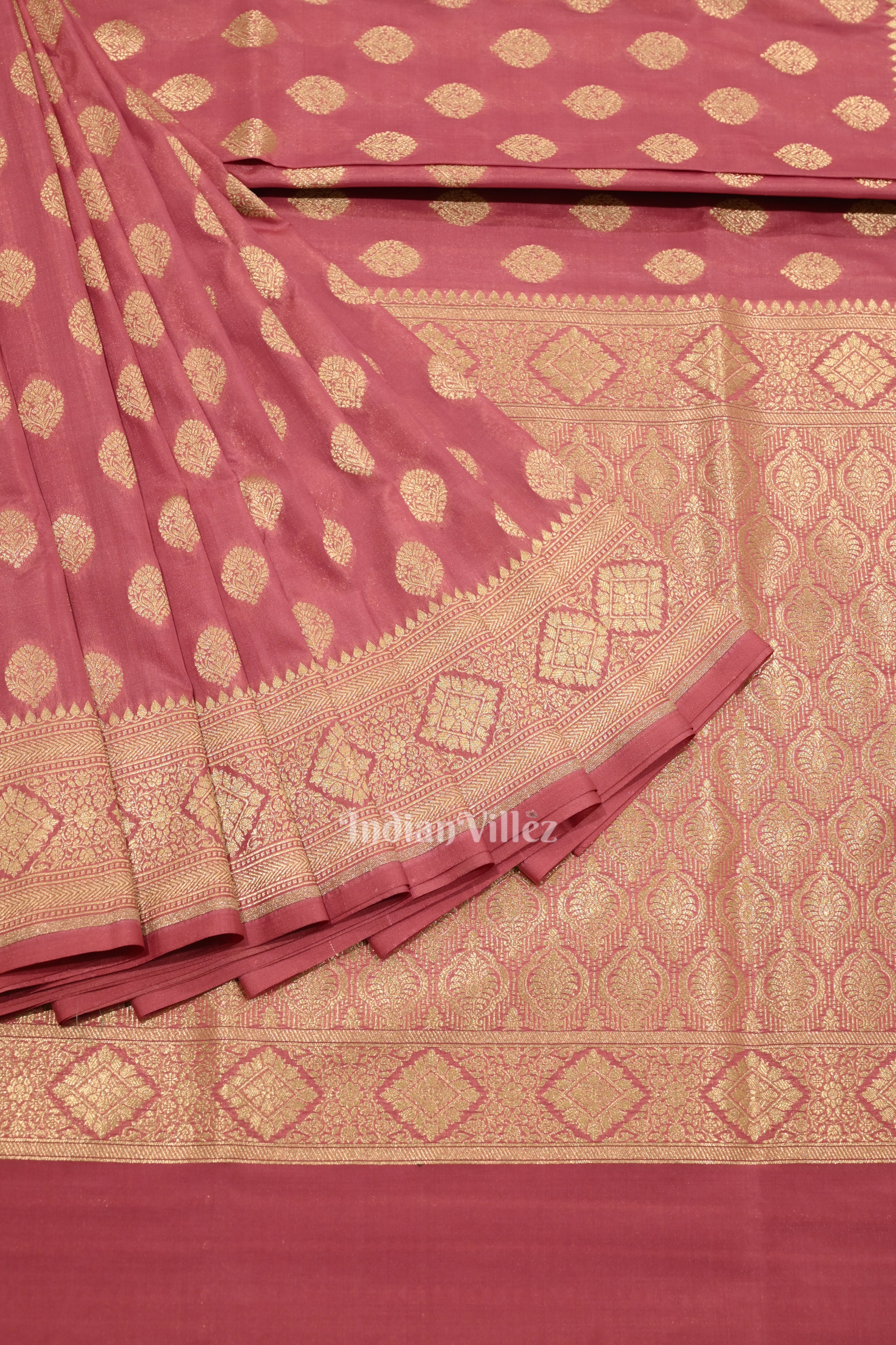 IndianVillèz Onion Pink Soft Pure Mashru Satin Silk Banarasi Saree