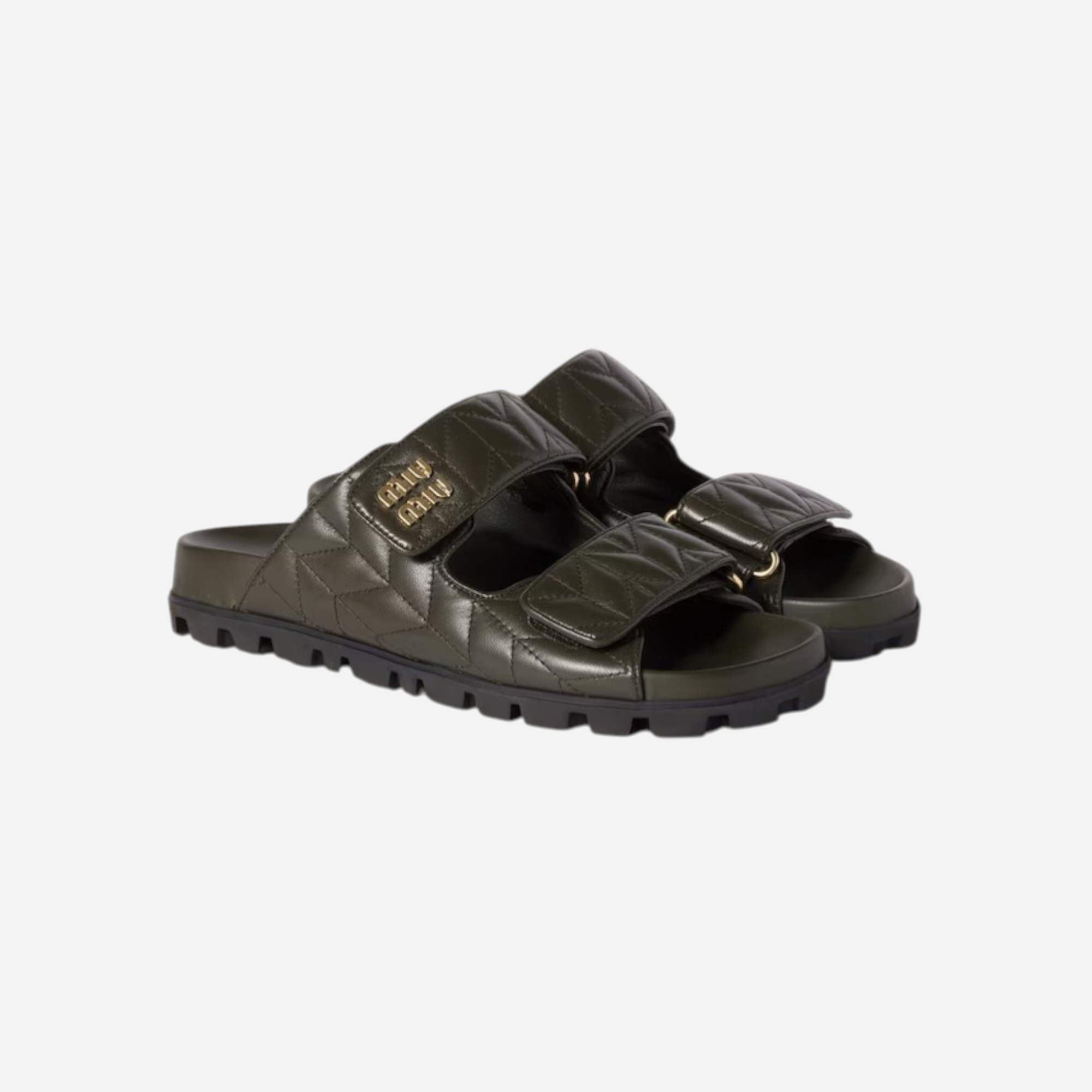 Miu Miu Leather Sporty Slides Loden Green - view 2