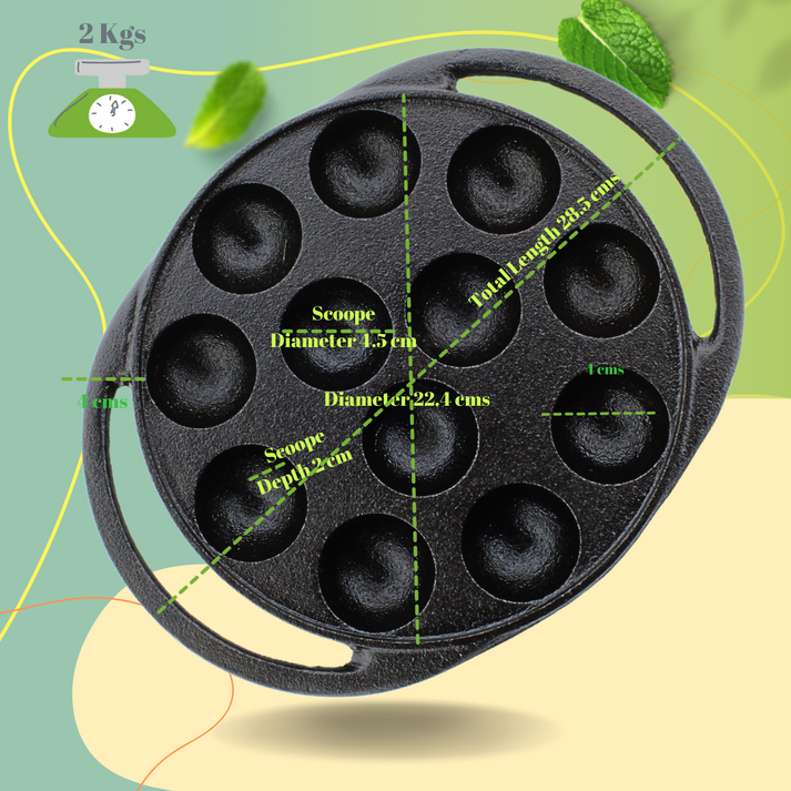 Trilonium Triple Seasoned Cast Iron Paddu tawa | Paniyarakkal | Paniyaram Pan 12 Pits | Black - view 2