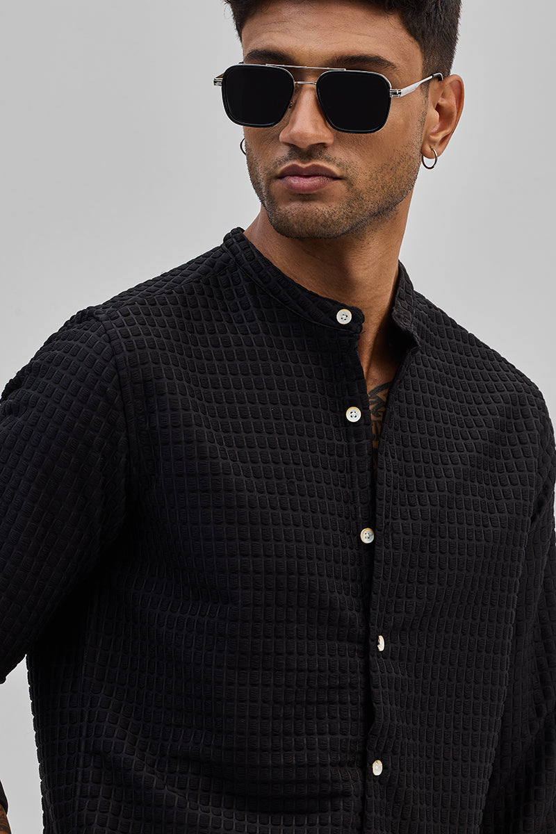 SNITCH Black Textured Mandarin Shirt - view 5