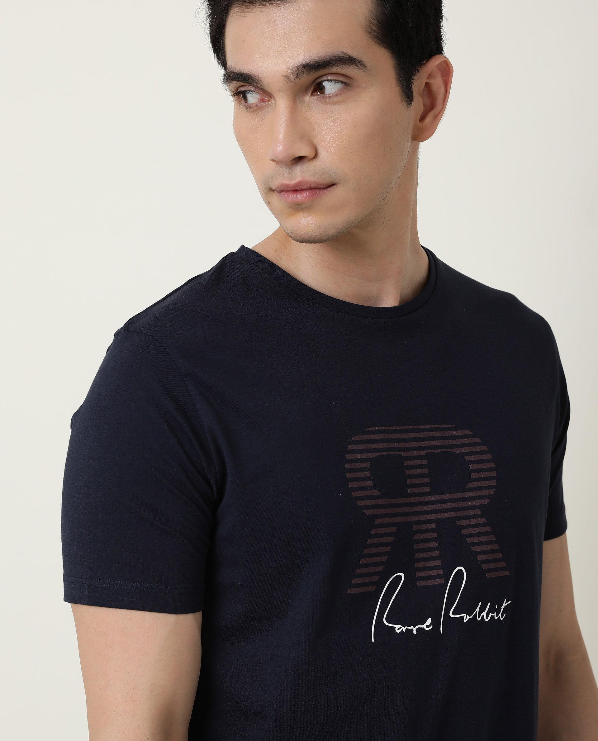Rare Rabbit Mens Near Navy T-shirt Cotton Fabric Slim Fit Crew Neck Short Sleeve Graphic Print - view 11