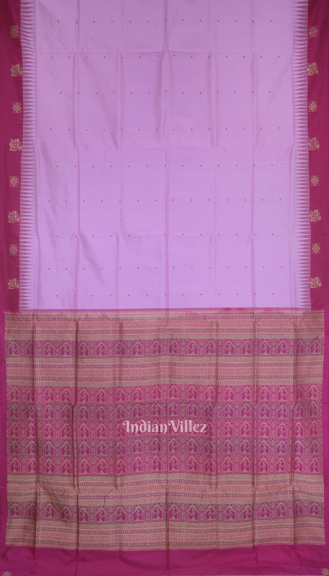 IndianVillèz Pink Red Single Butta Contemporary Bomkai Silk Saree