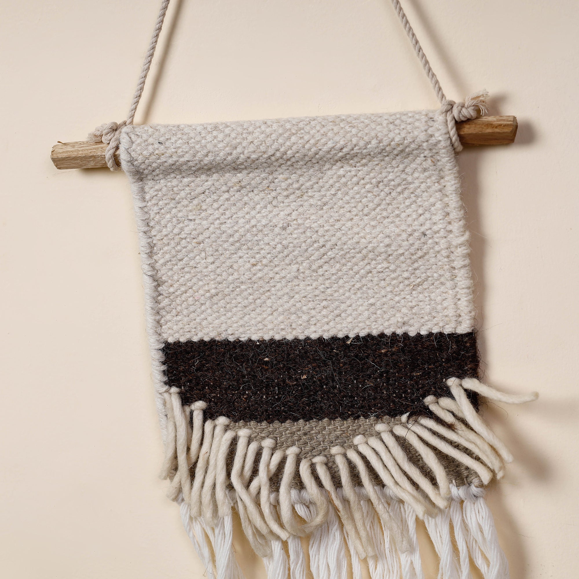 ITOKRI CRAFTS INITIATIVE Bhadohi Handwoven Wool Geometric Fringed Wall Hanging - view 2