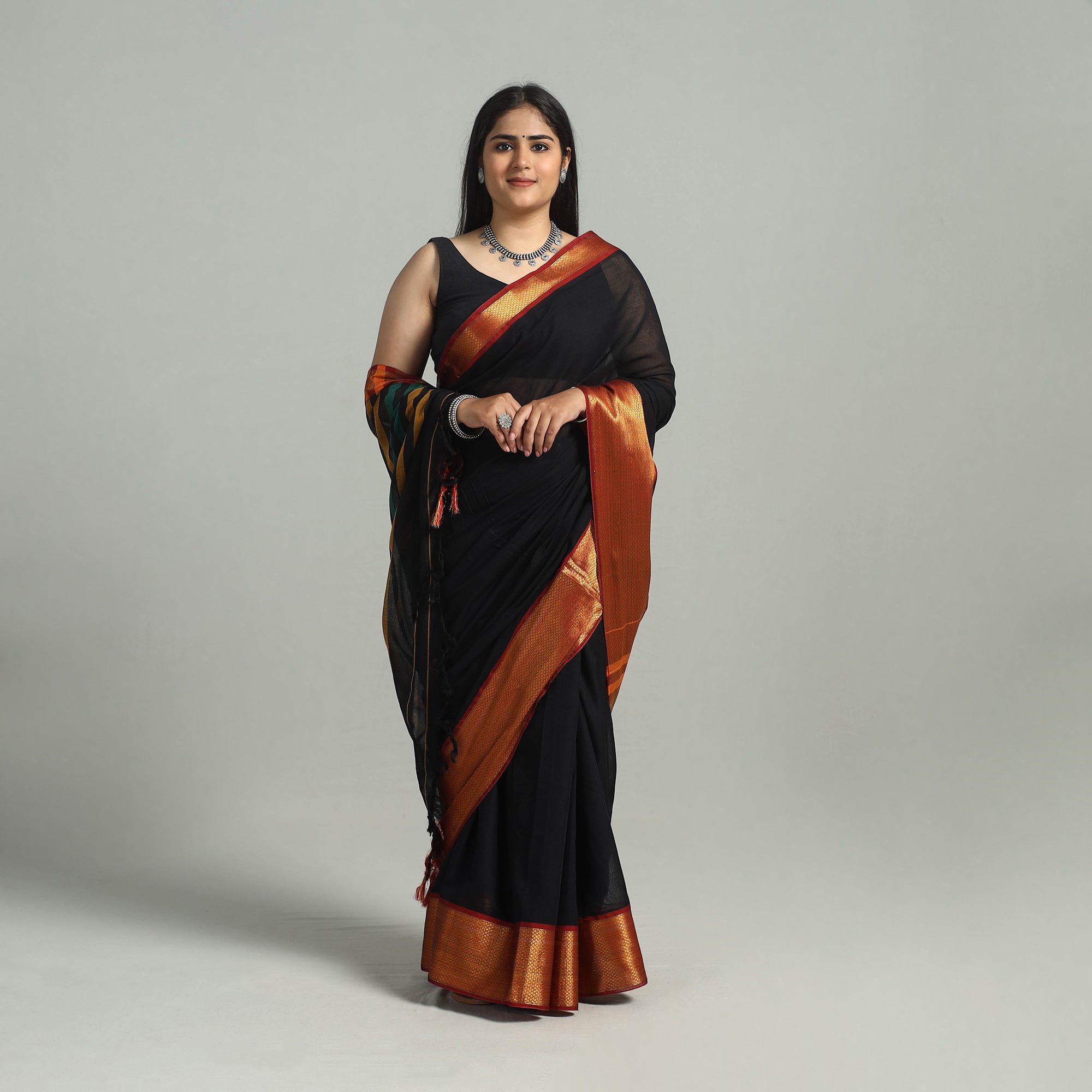 SOUTH KARGHA Black - Dharwad Cotton Saree with Zari Border
