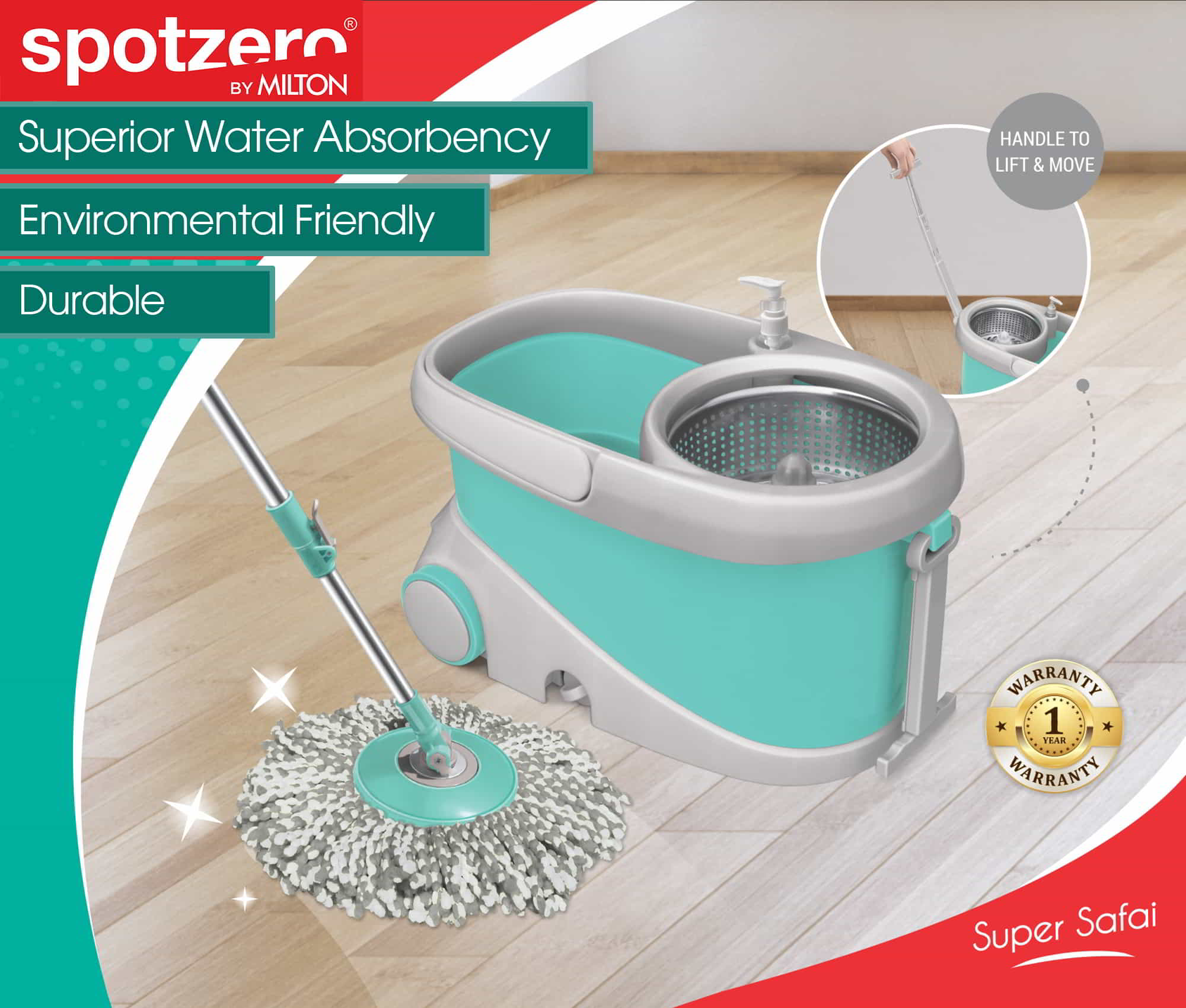 Prime Mop Cleaning Kit (Spotzero by Milton) – Aqua Green - view 7