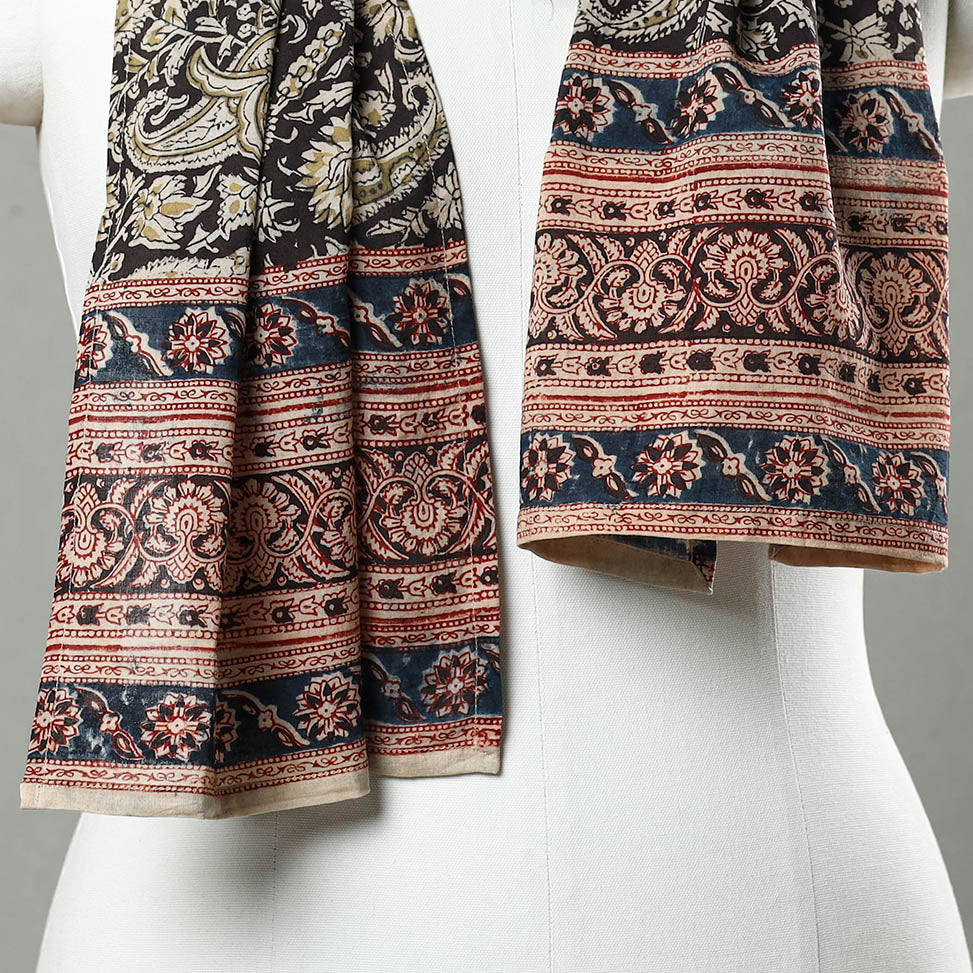 PITCHUKA SRINIVAS KALAMKARI PEDANA Black - Pedana Block Print Natural Dyed Cotton Kalamkari Stole 06 - view 3