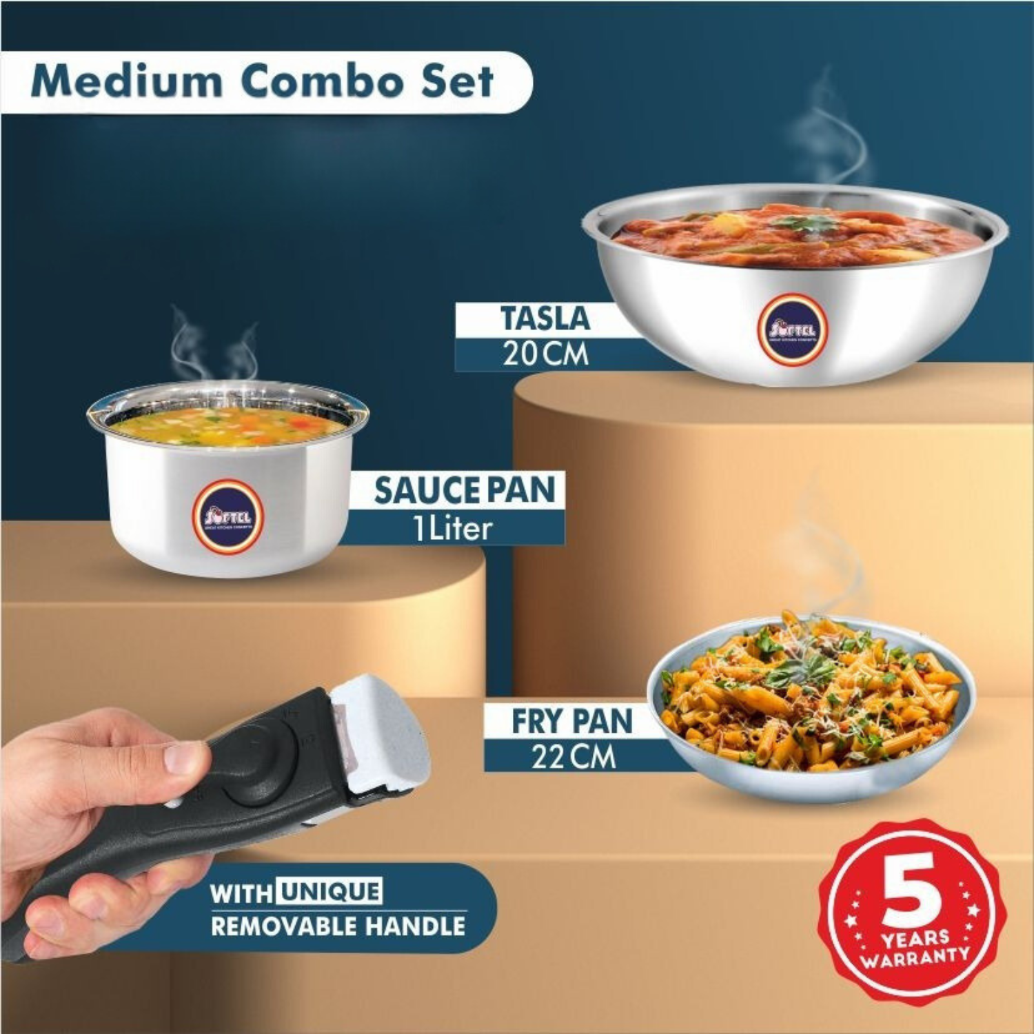 RasoiShop NAVRATRI COMBO #8 - Softel Tri-Ply Cookware Combo with Removable Handle - view 2