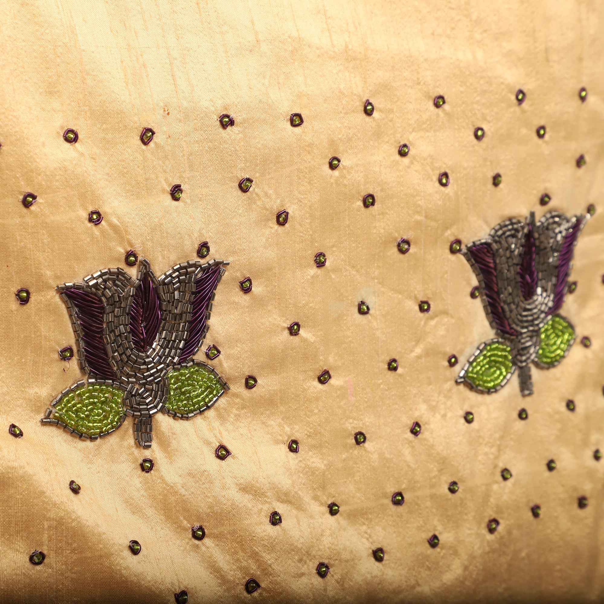 TICS Beige - Lotus Buta - Sequin & Beadwork Raw Silk Cushion Cover (Set of 5) - view 11