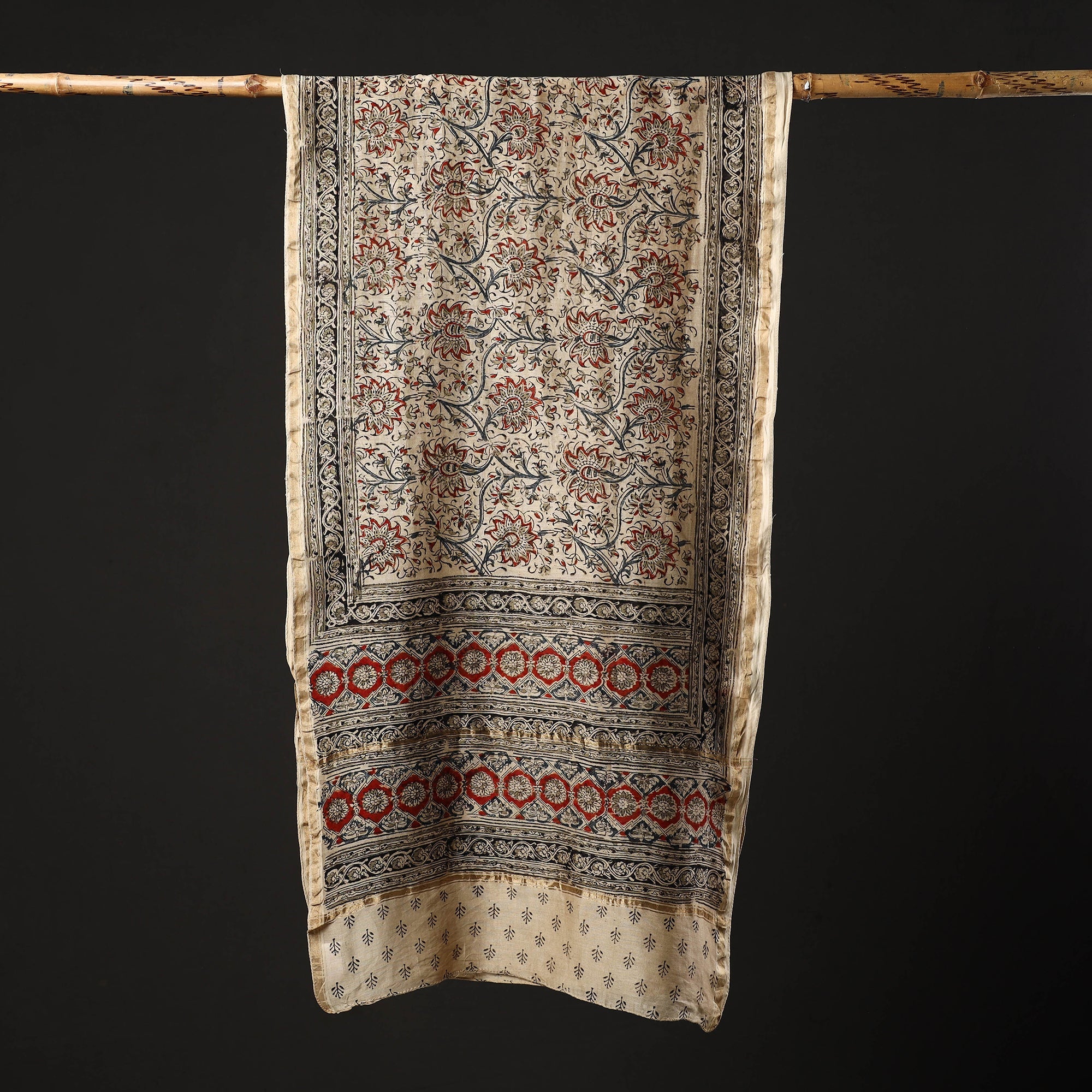 SOUTH KARGHA Beige - Pedana Block Print Chanderi Silk Kalamkari Stole 01 - view 2