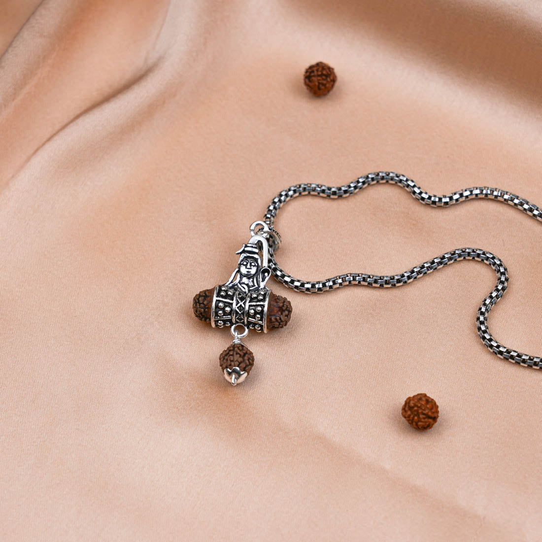 Prinjal Jewellers Rudraksha Shiva Pendant with Silver Chain