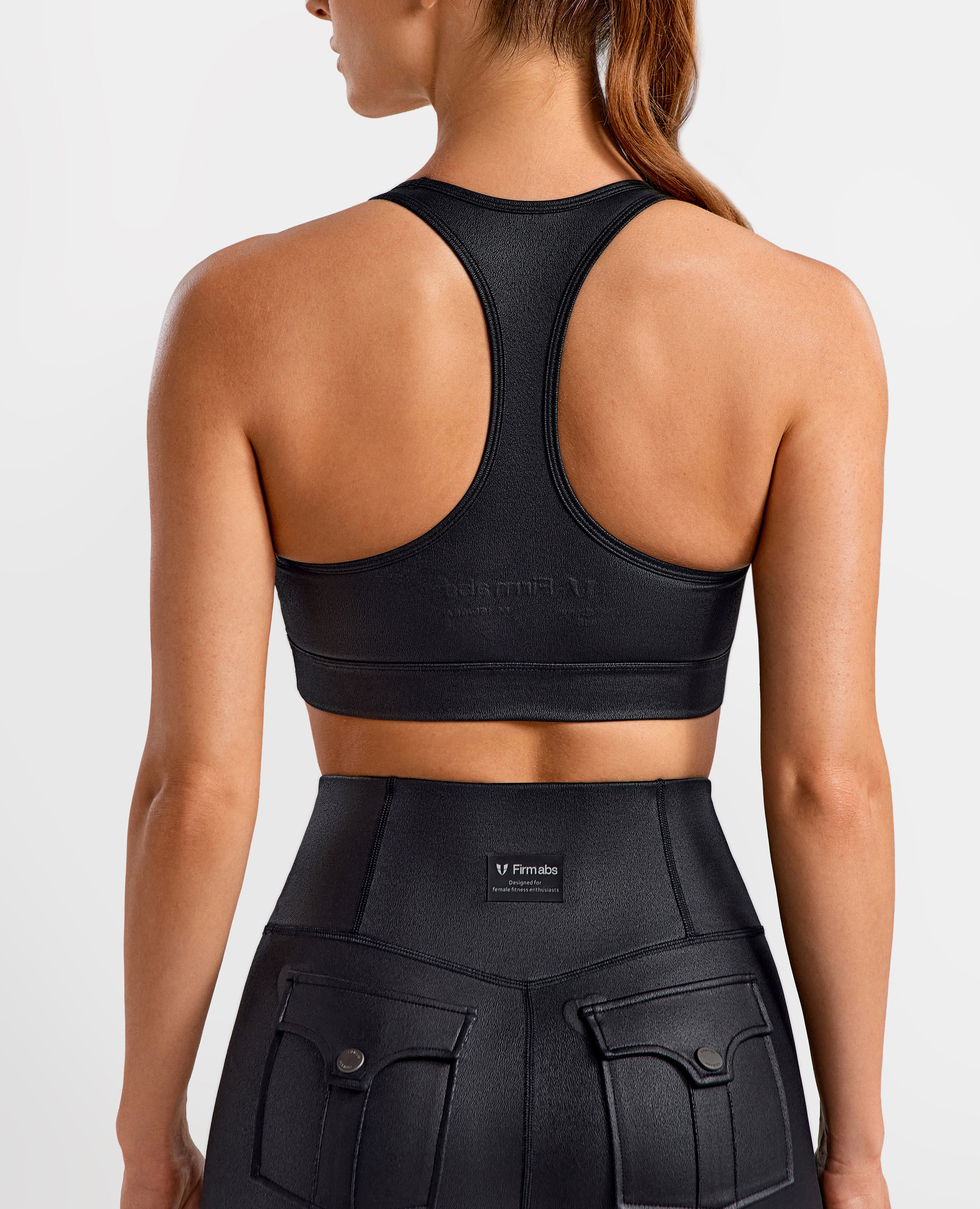 FIRM ABS Faux Leather Active Bra - Black - view 7