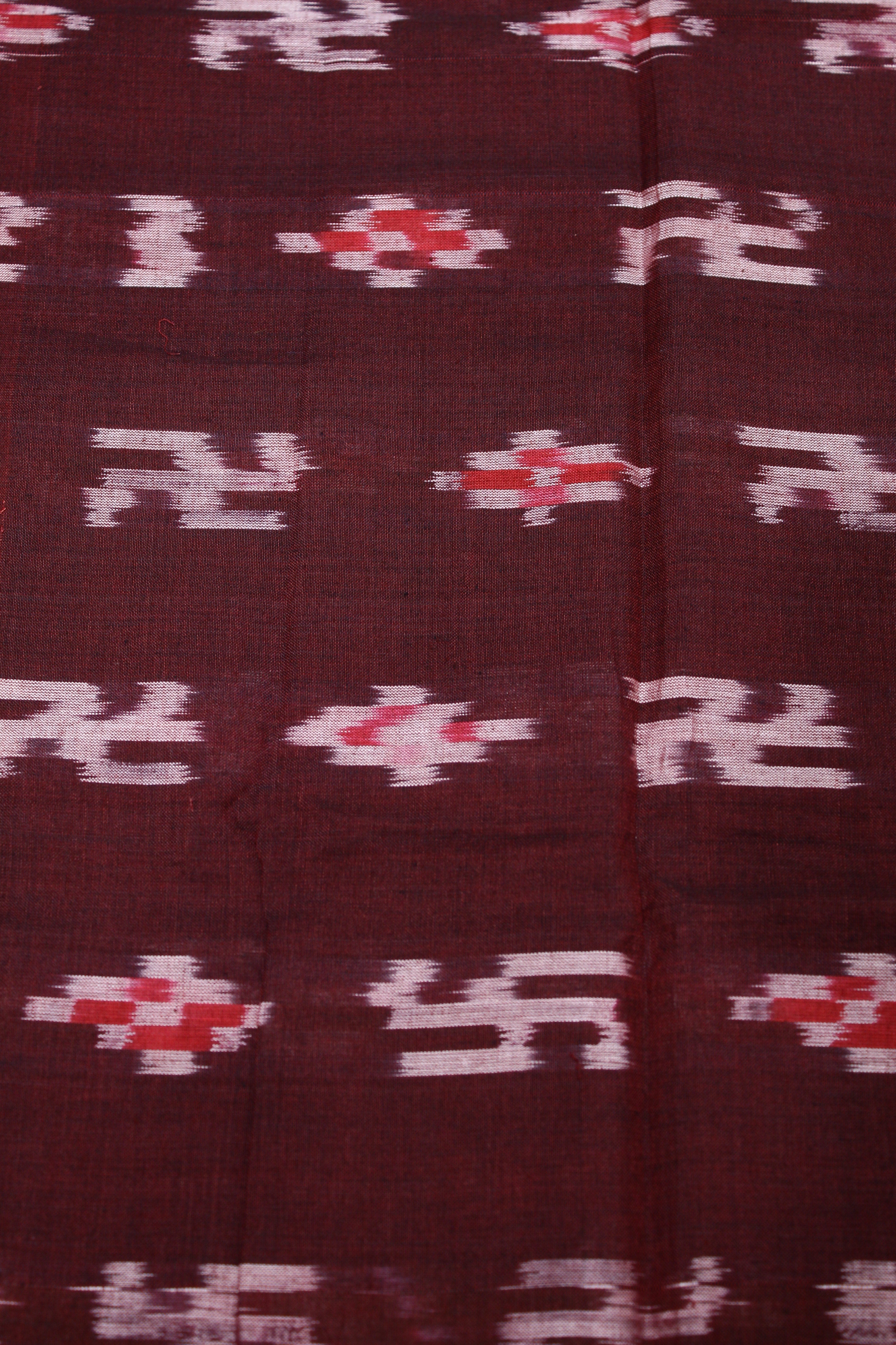 IndianVillèz Maroon Pasapali Swastik Sambalpuri Ikat Cotton Fabric - view 2