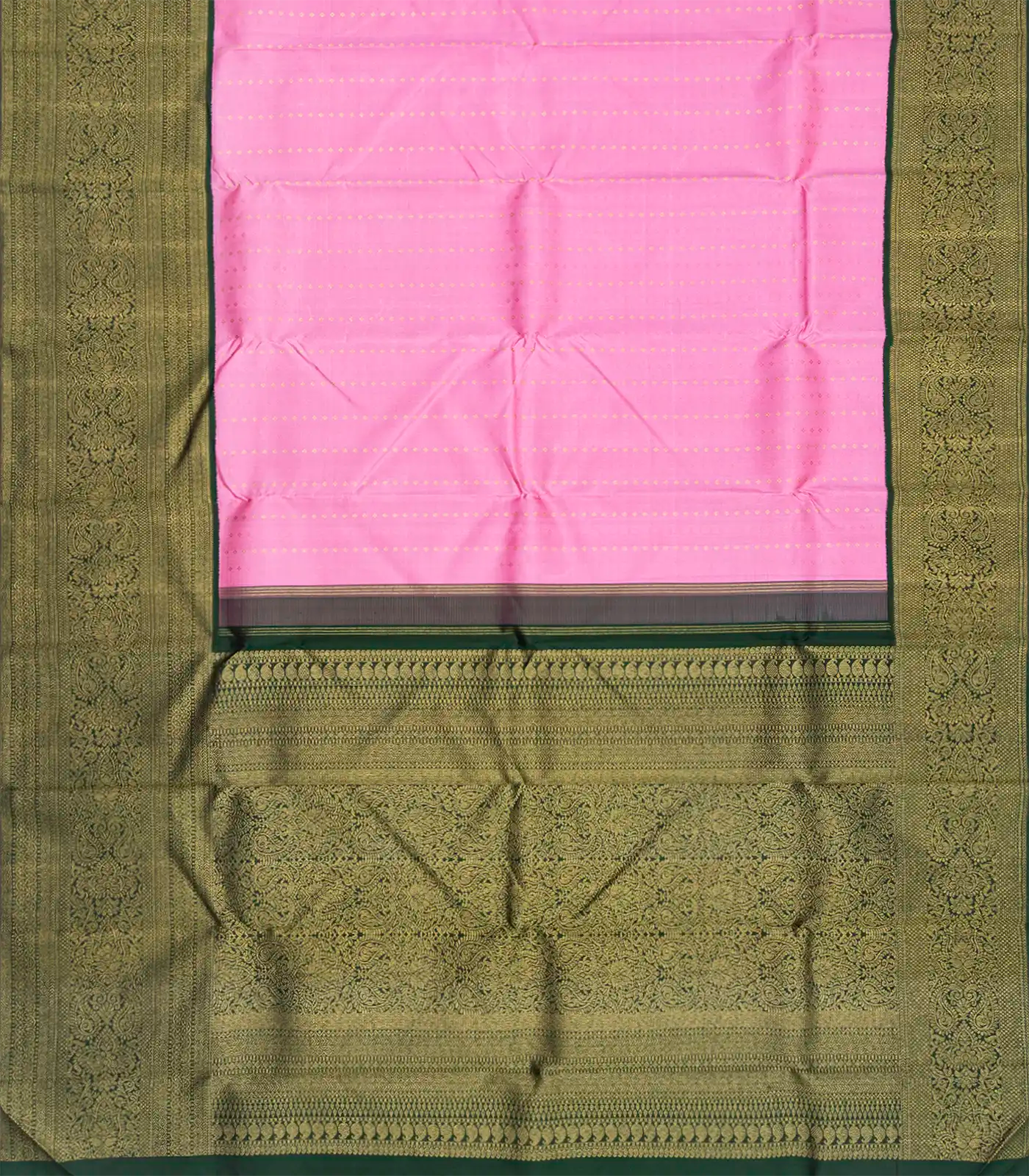 RmKV Baby Pink Handloom Kanchipuram Korvai Silk Saree With Green Border-Baby Pink - view 2