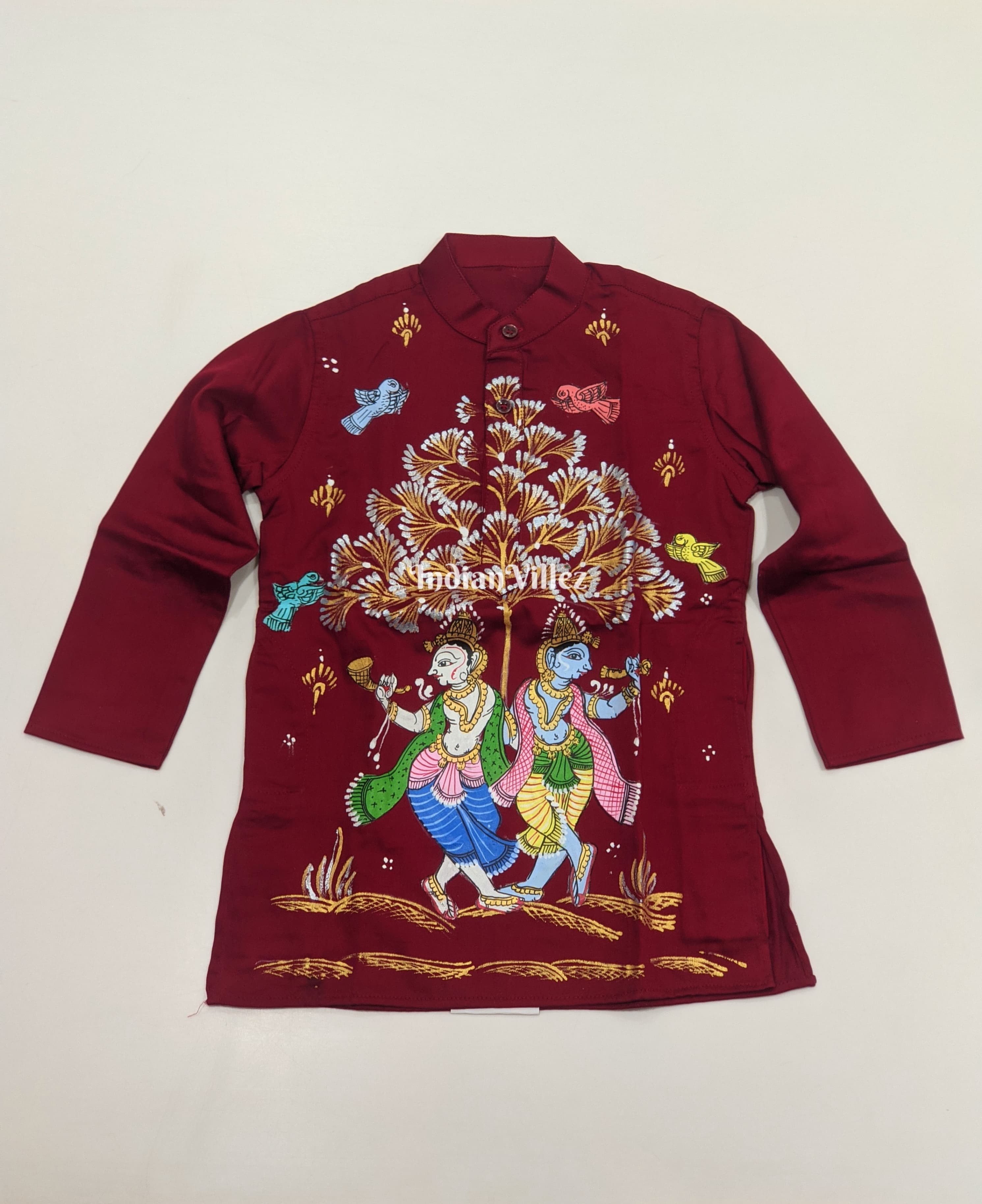 IndianVillèz Cherry Red Boys Nartaki Theme Pattachitra Kids Kurta & Pyjama Set - view 2