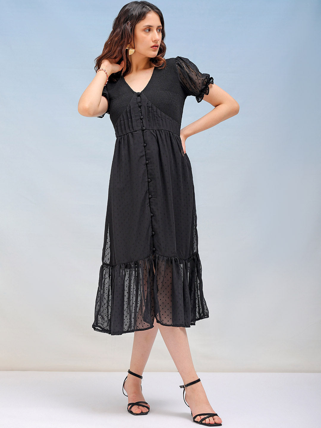 Freehand By The Indian Garage Co Women's Textured Fit and Flare Tiered Dress - view 7