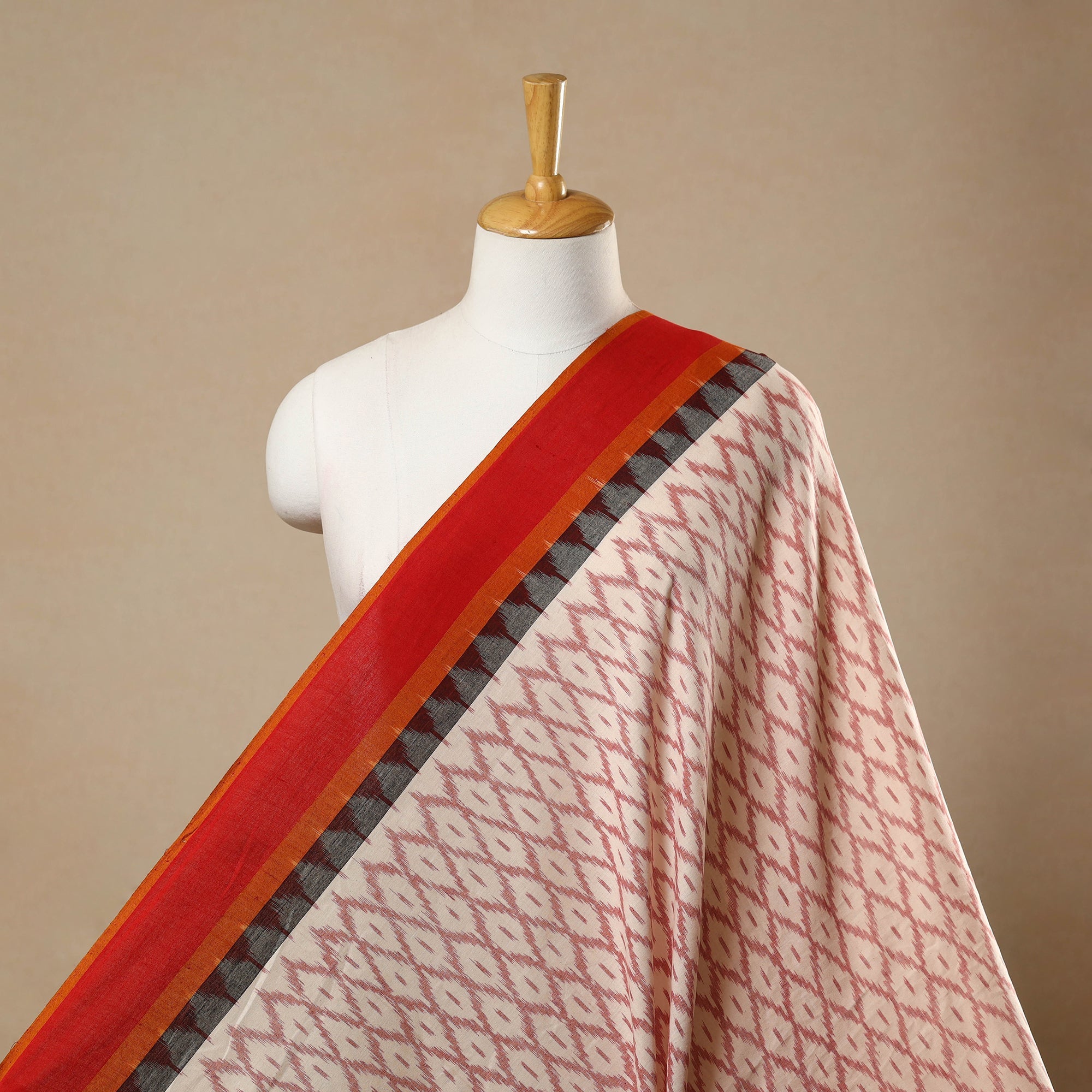 SOUTH KARGHA Beige - Handloom Cotton Pochampally Double Ikat Fabric 04