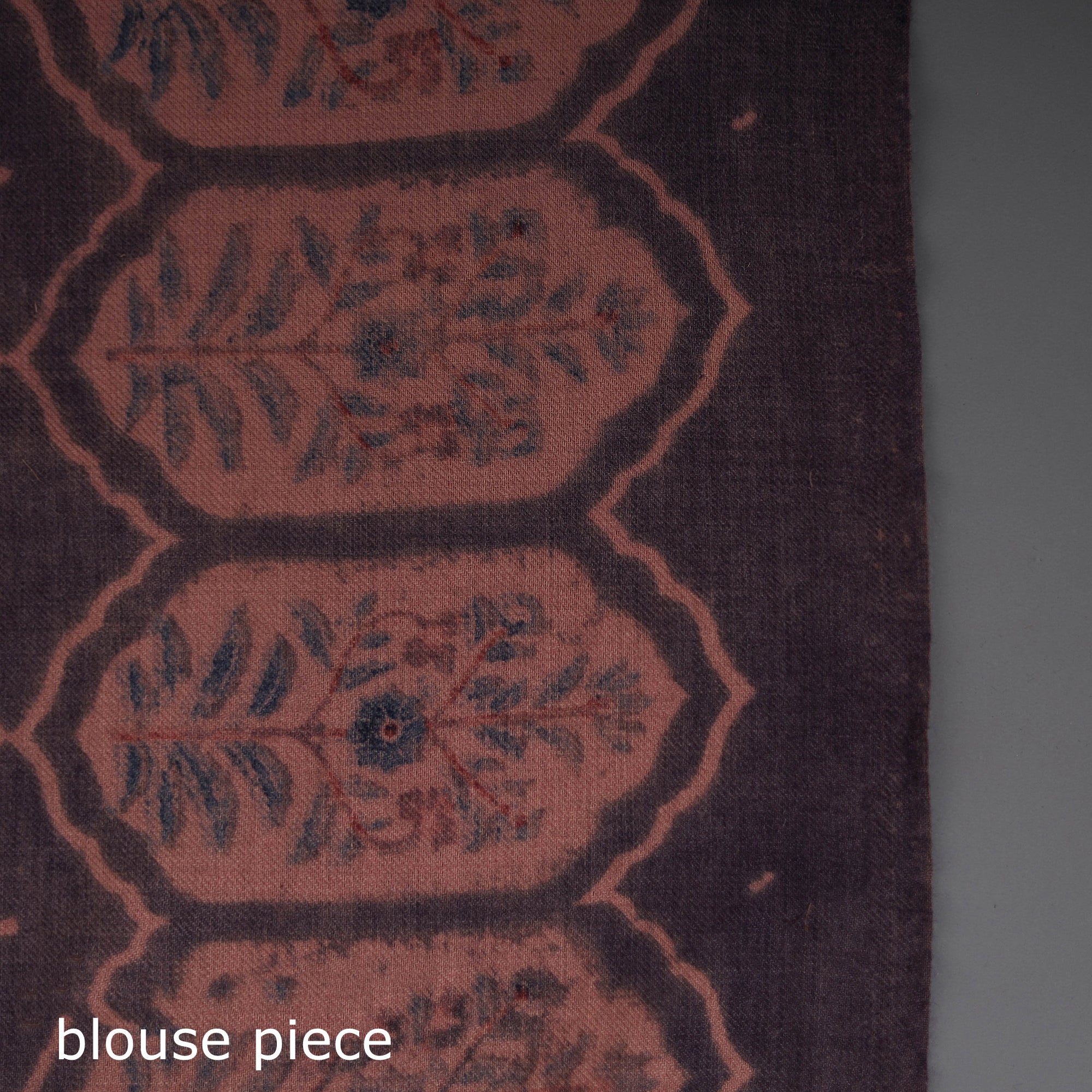 AJRAKH BY JABBAR KHATRI Brown - Merino Wool Block Print Ajrakh Saree with Tassels 06 - view 7